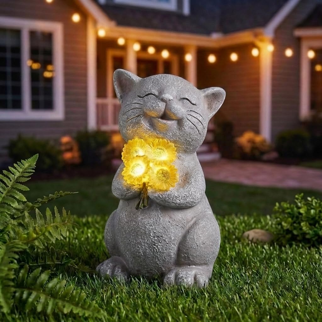 Amazon.com: PETAFLOP Solar Garden Decor Cat Statue with Sunflower