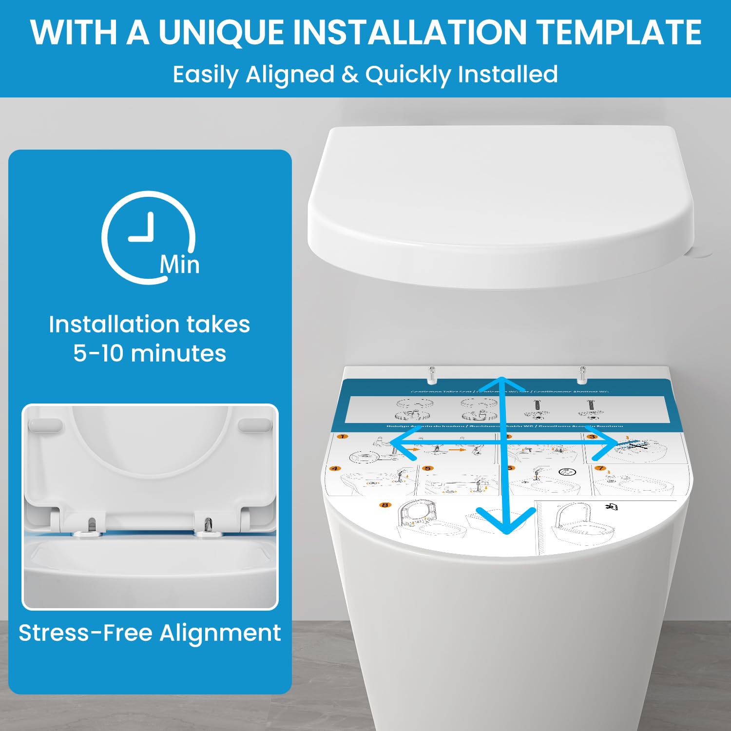 Abattant WC Forme D, YEAUPE PRO Cuvette Toilette avec Frein de Chute, Lunette WC Avec Charnière Métallique, Lunette de Toilette 44,6 * 36,1 * 5 CM, Gabarit d'installation Inclus