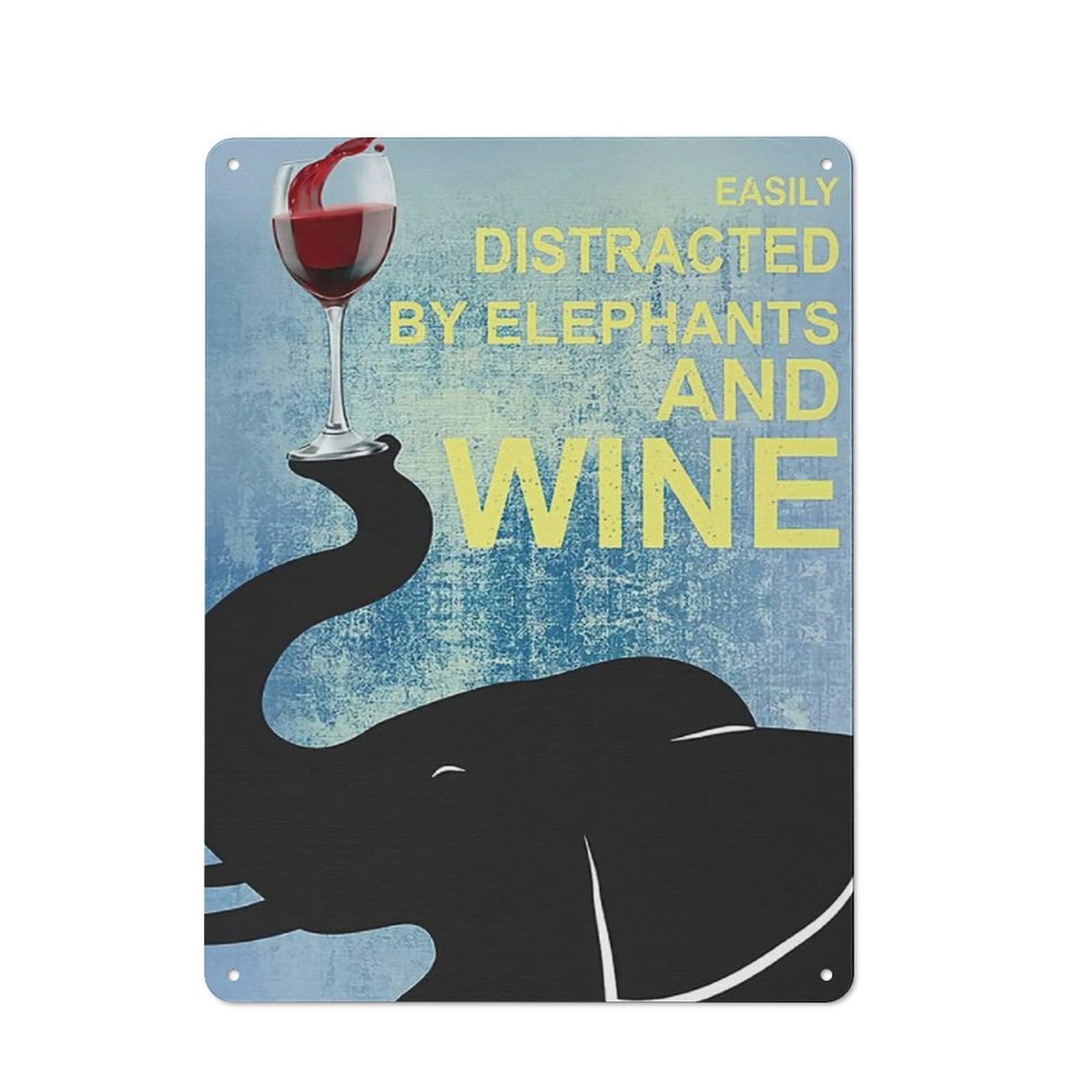 Kisoyo Tin-13 Metal Tin Signs Funny Vintage Elephant Wine Easily Distracted By Elephants And Wine Sign, Love Elephant, Love Wine Art, Elephant And Wine Art, Elephant Lover Gift Tin Sign For Office 12X16 Inch