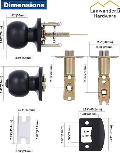 Miniatura 9 de Lanwandeng Paquete de 3 pomos de puerta de privacidad color negro mate con cerradura para dormitoriobaño, cerraduras de puerta interior sin llave