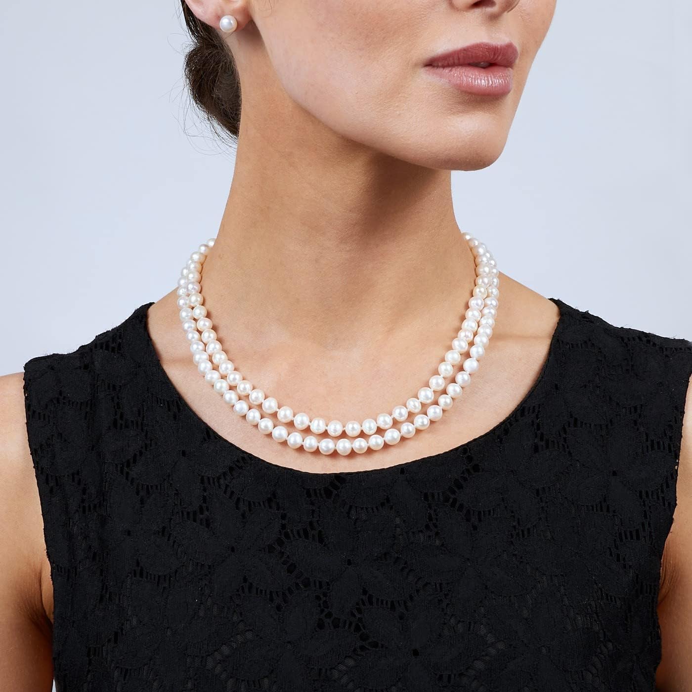 Elegant Double-Strand Freshwater Pearl Necklace for Women | 7-8mm White Pearls Necklace - Perfect for Weddings, Gifts, and Formal Events