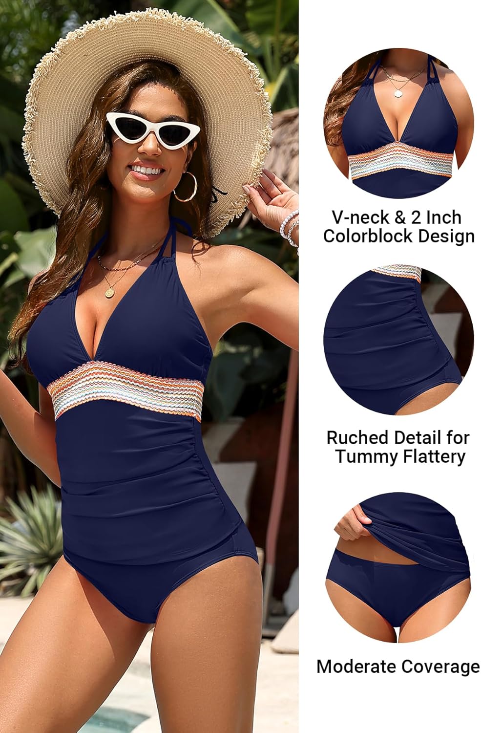 Women Tummy Control Tankini Swimsuit - Halter Swimsuit Two Piece Bathing Suit Color Block 2025 Swimwear - Image 5