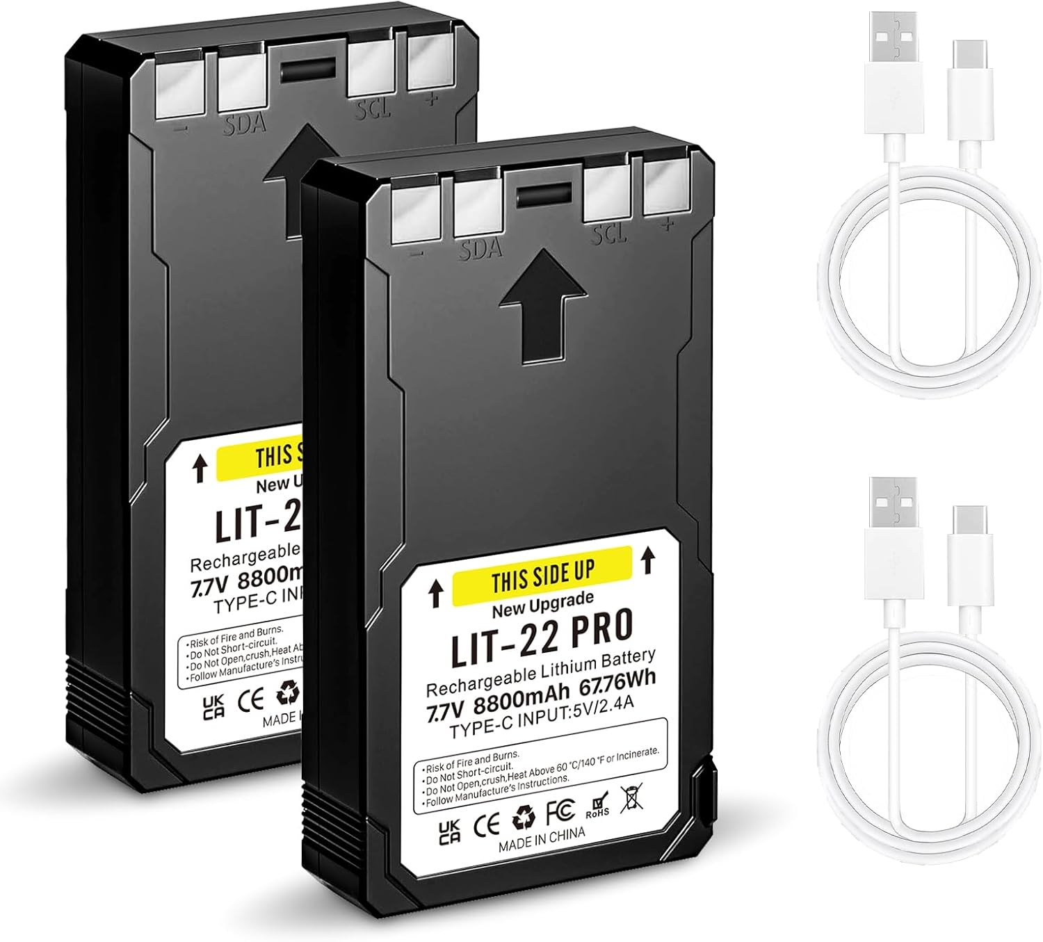 2 Pack LIT-22 Battery 8800mAh 7.7V Rechargeable Lithium Battery for SPYPOINT Trail Camera, Compatible with Flex-M, F lex-S, FLEX-G36, Flex-Plus Cellular Trail Hunting Cameras (Includes Type-C Cable)