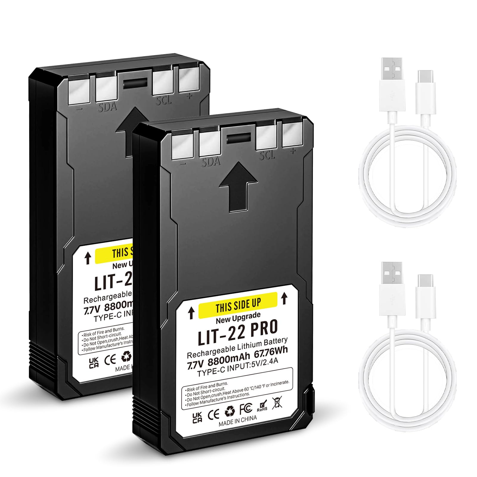 2-Pack 8800 mAh 7,7 V Upgrade LIT-22 Akku Wiederaufladbarer Lithium-Akku für Spypoint Wildkamera, kompatibel mit Flex-M, F lex-S, Flex-G36, Flex-Plus Mobilfunk-Wildkameras with Type-C Charging Cable