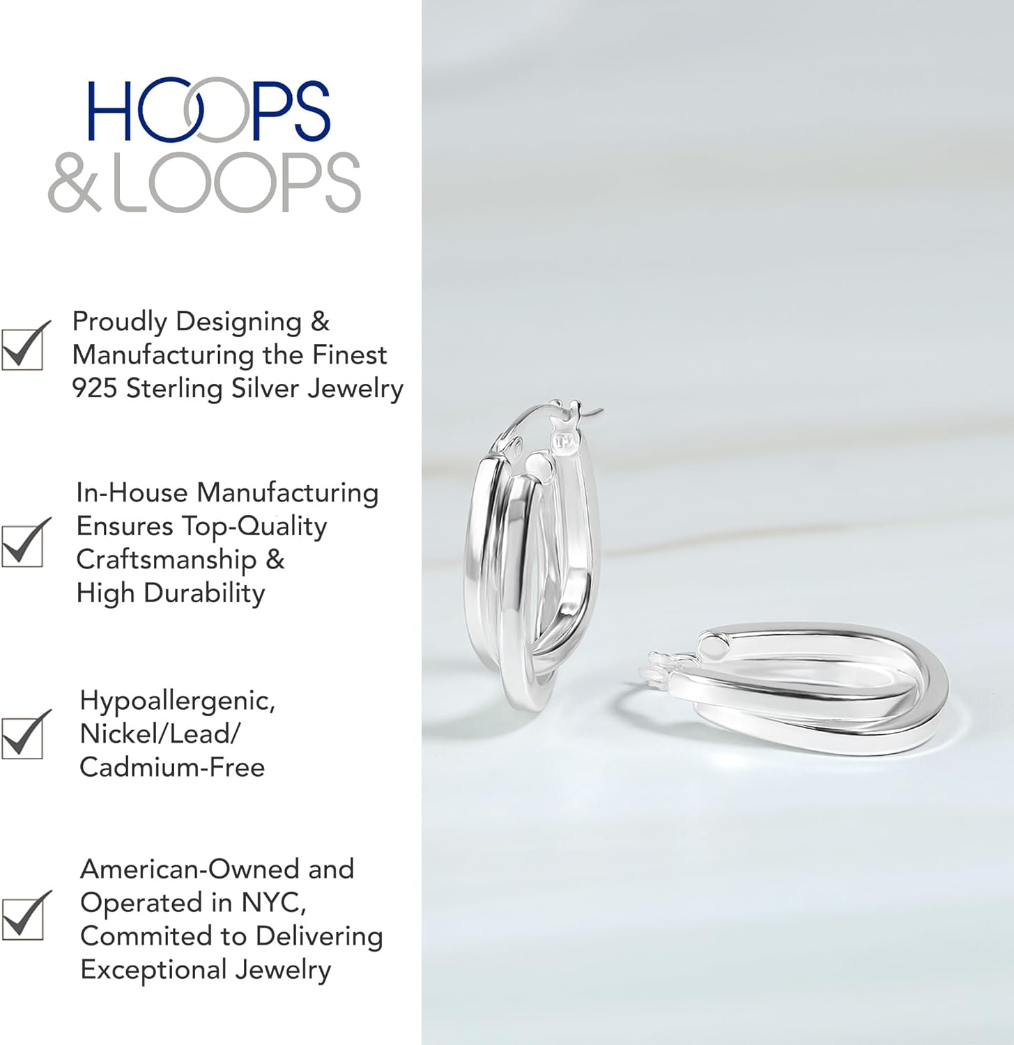 Hoops & Loops 925 Sterling Silver Square-Tube Twisted Intertwined 15mm Double Square Hoop Earrings for Women, Silver, Yellow & Rose Gold - Image 3