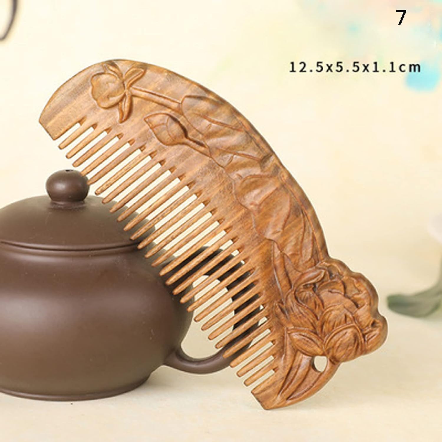grzebień, grzebień z szerokimi zębami do loków, Hand carved Sandalwood Craft Comb Natural Green Sandalwood Embossed Wooden Comb Wooden Comb Gift,07 (Color : 7)