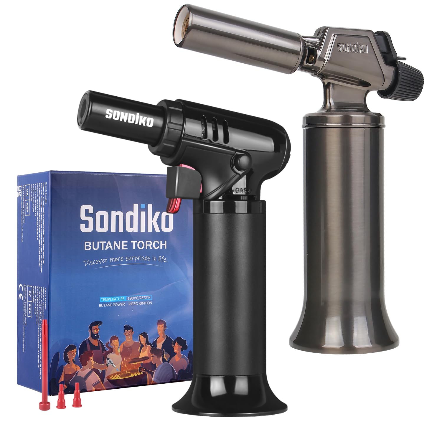 Sondiko Chalumeau Au Butane, Chalumeau Rechargeable à Grande Flamme En MéTal, De Qualité SupéRieure, Et RéSistante Au Vent Pour La Cuisine, Le Barbecue, La Soudure(Gaz Butane Non Inclus)