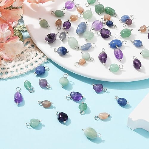 Miniatura 7 de Ipotkitt 50 dijes de piedra natural mixta, cuarzo de fresa natural, aventurina verde y piedra de amatista, dijes de chakra para hacer joyas de