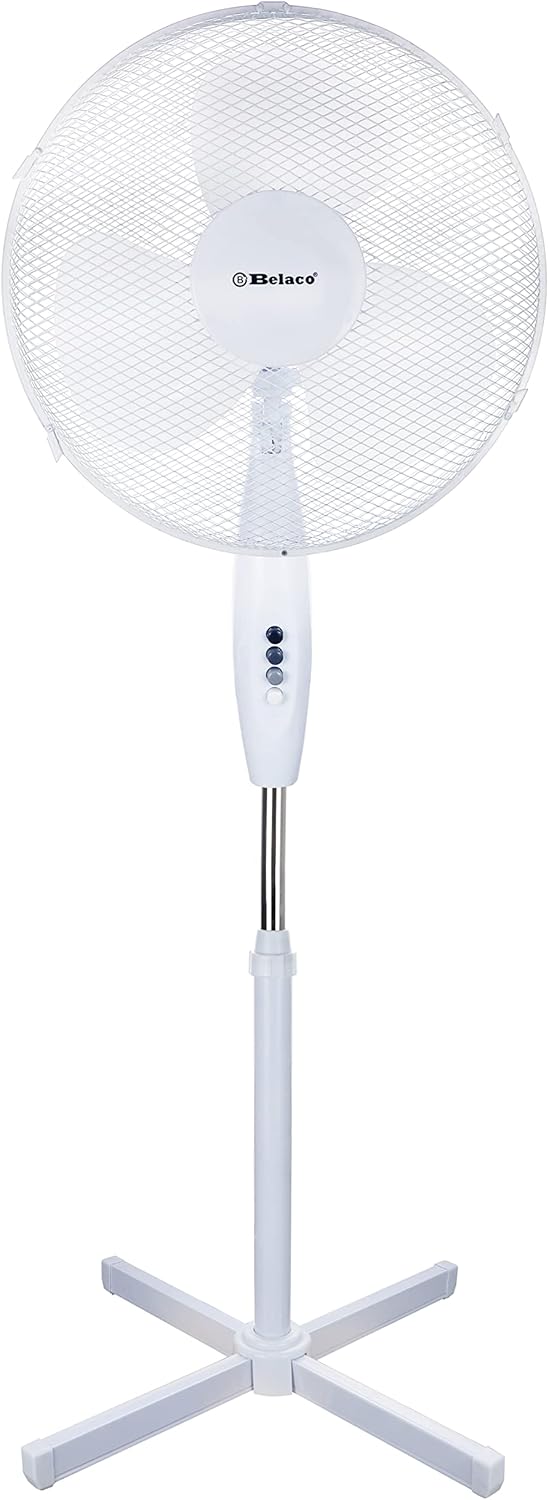 Belaco 16 Inch Pedestal Fan with Oscillation, 3 Blades, Adju...