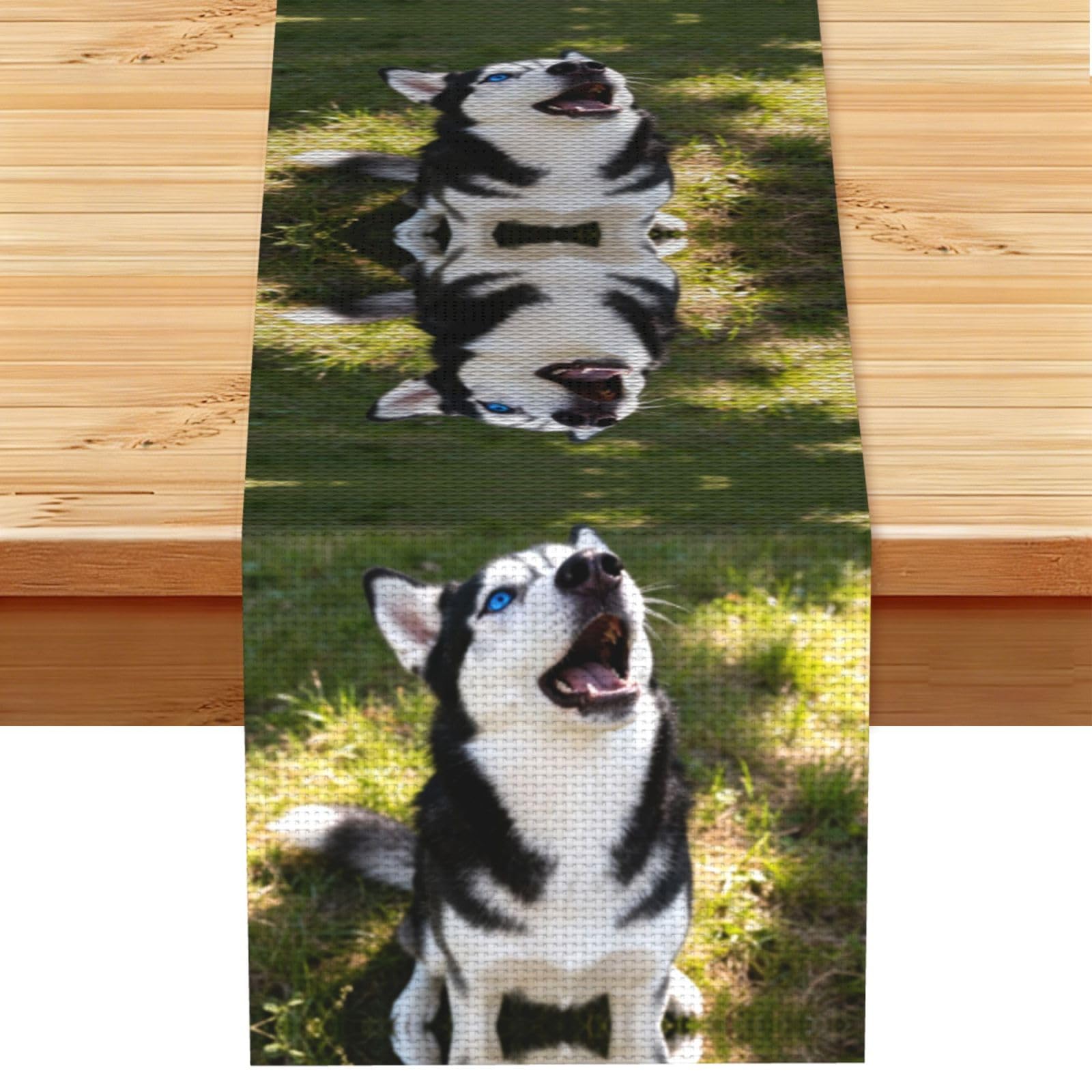 Husky Howling Face Linen Look Table Runner 13x72-Wrinkle Resistant Farmhouse Style for Dining Table Decor