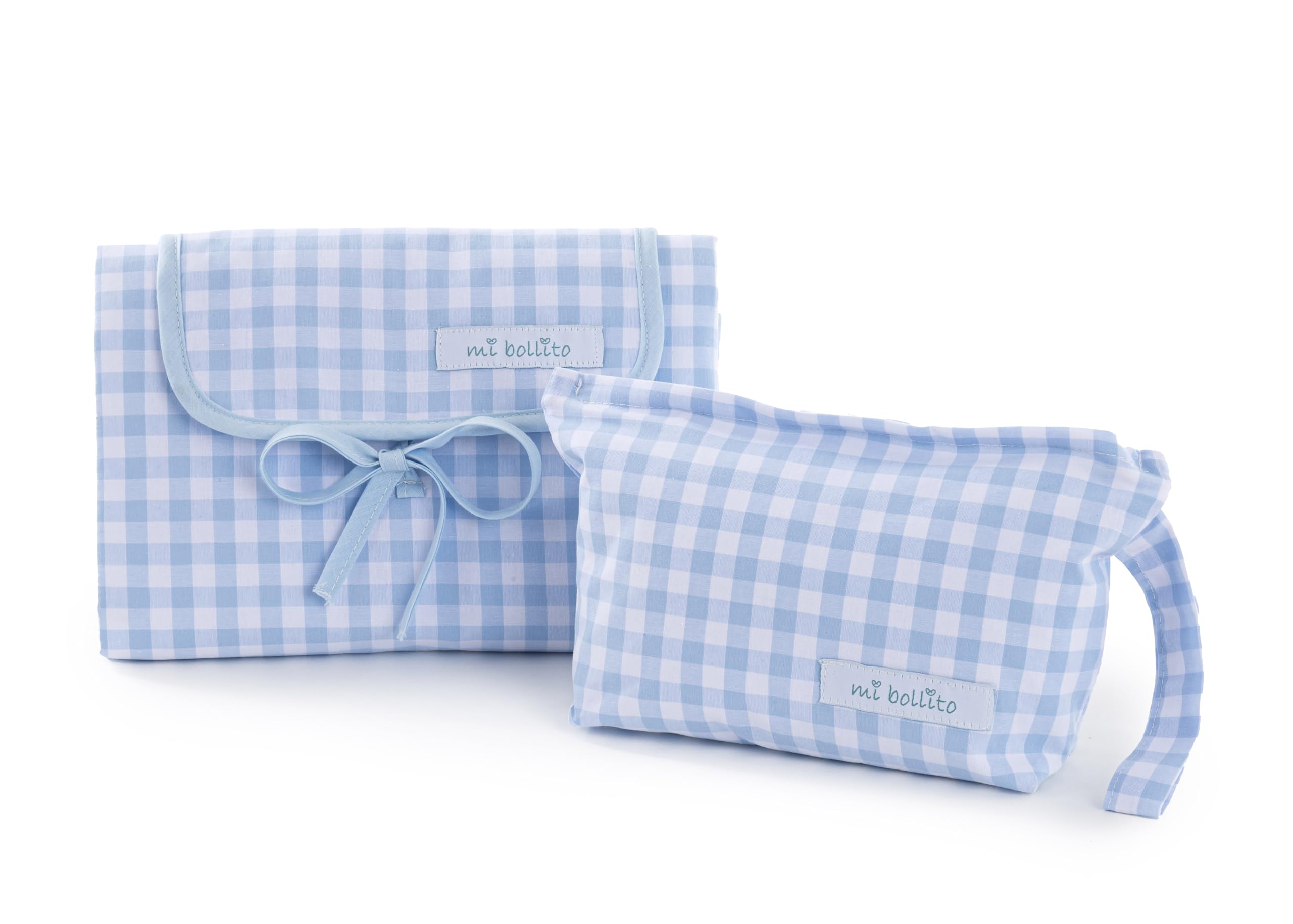 Mi bollito - Portable Folding Baby Changing Mat + Vichi Cotton Diaper Bag Made in Spain (Blue, Changing Mat and Beauty Case)