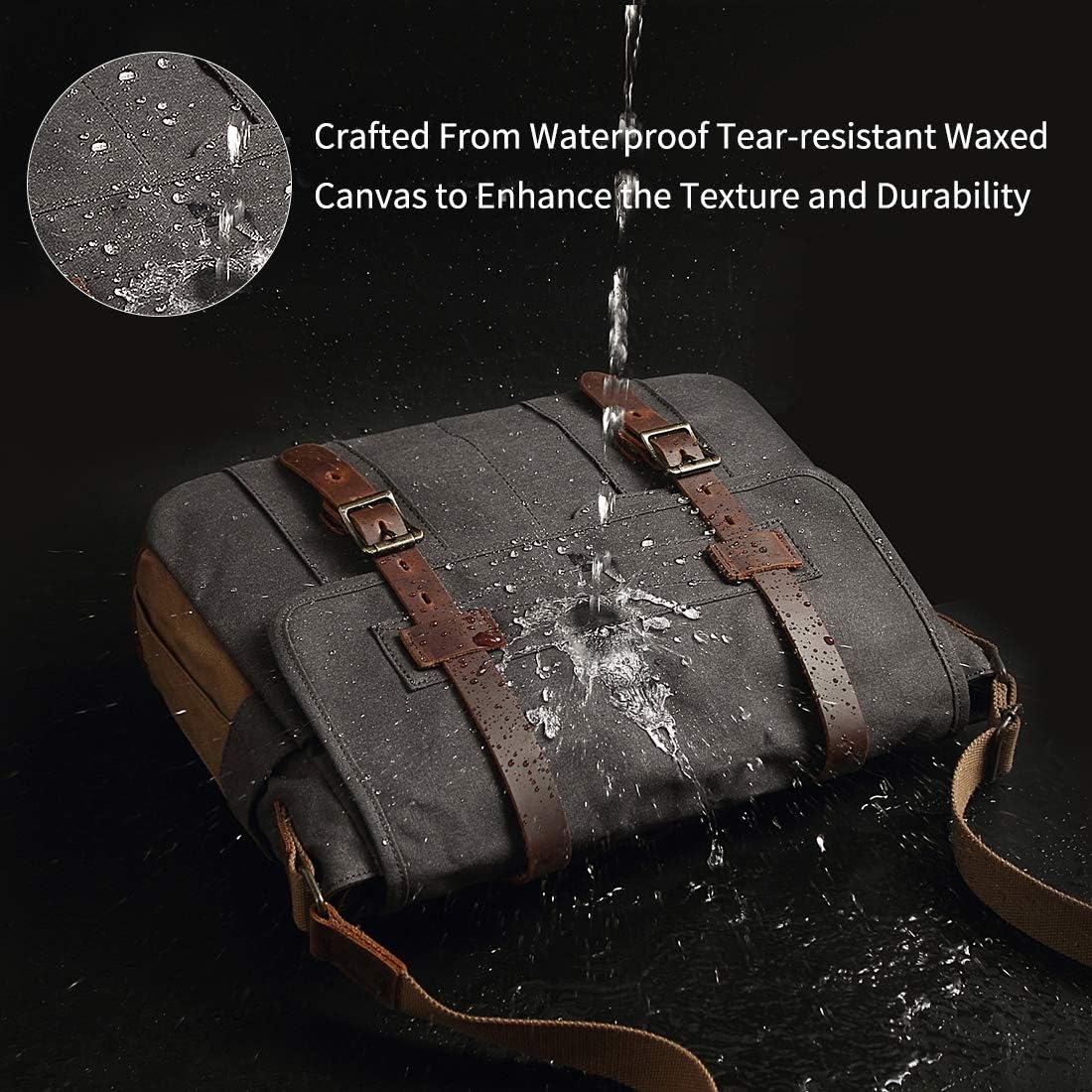 Messenger Bag for Men 15.6 Inch Canvas Laptop Computer Bag Leather Briefcase