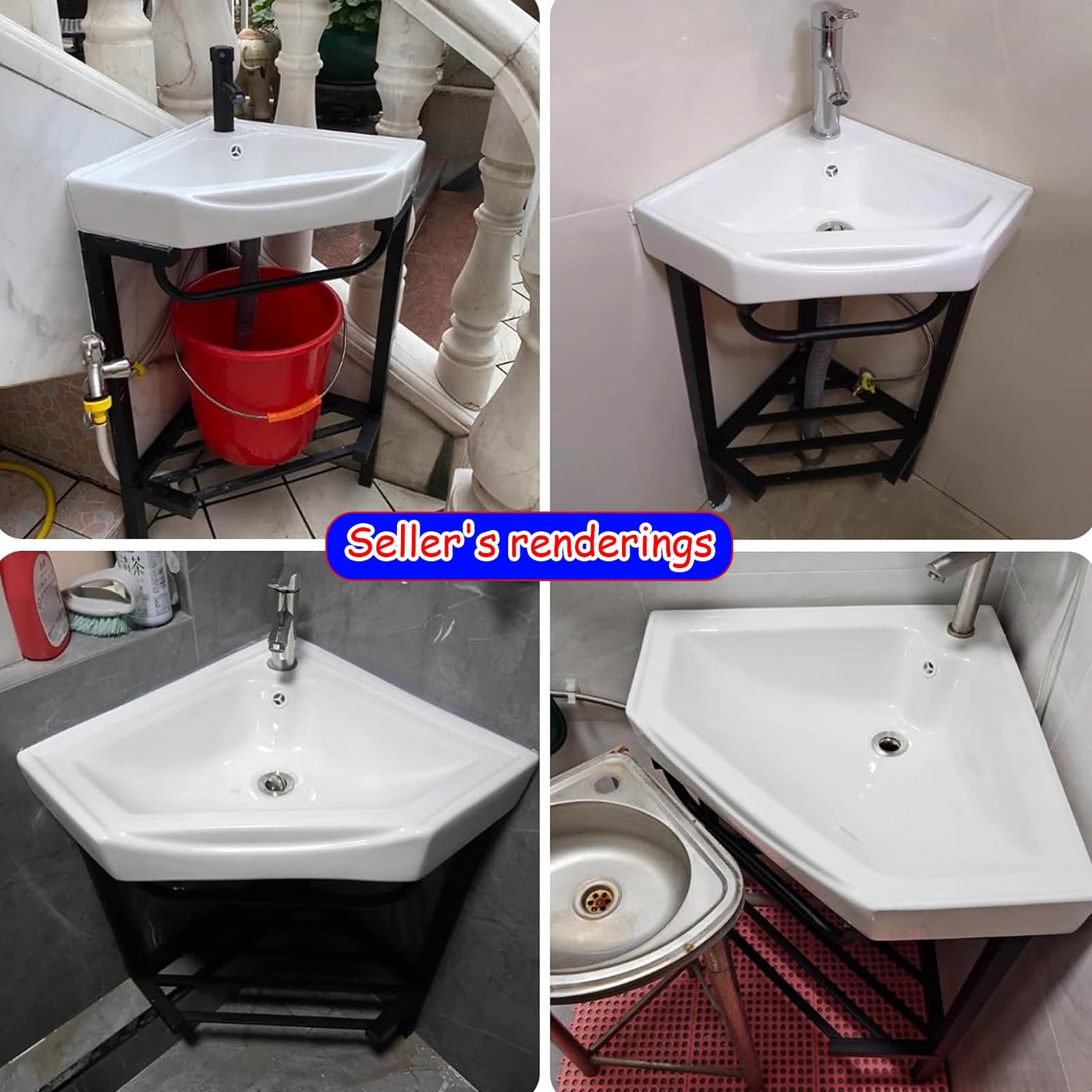 Lavabo d'angle, Meuble-lavabo d'angle en Céramique, Lavabo avec Étagère de Rangement, Lavabo de Jardin Extérieur, Lavabo sur Pied d'angle, Lavabo d'angle Autoportant(15inchx38cm)