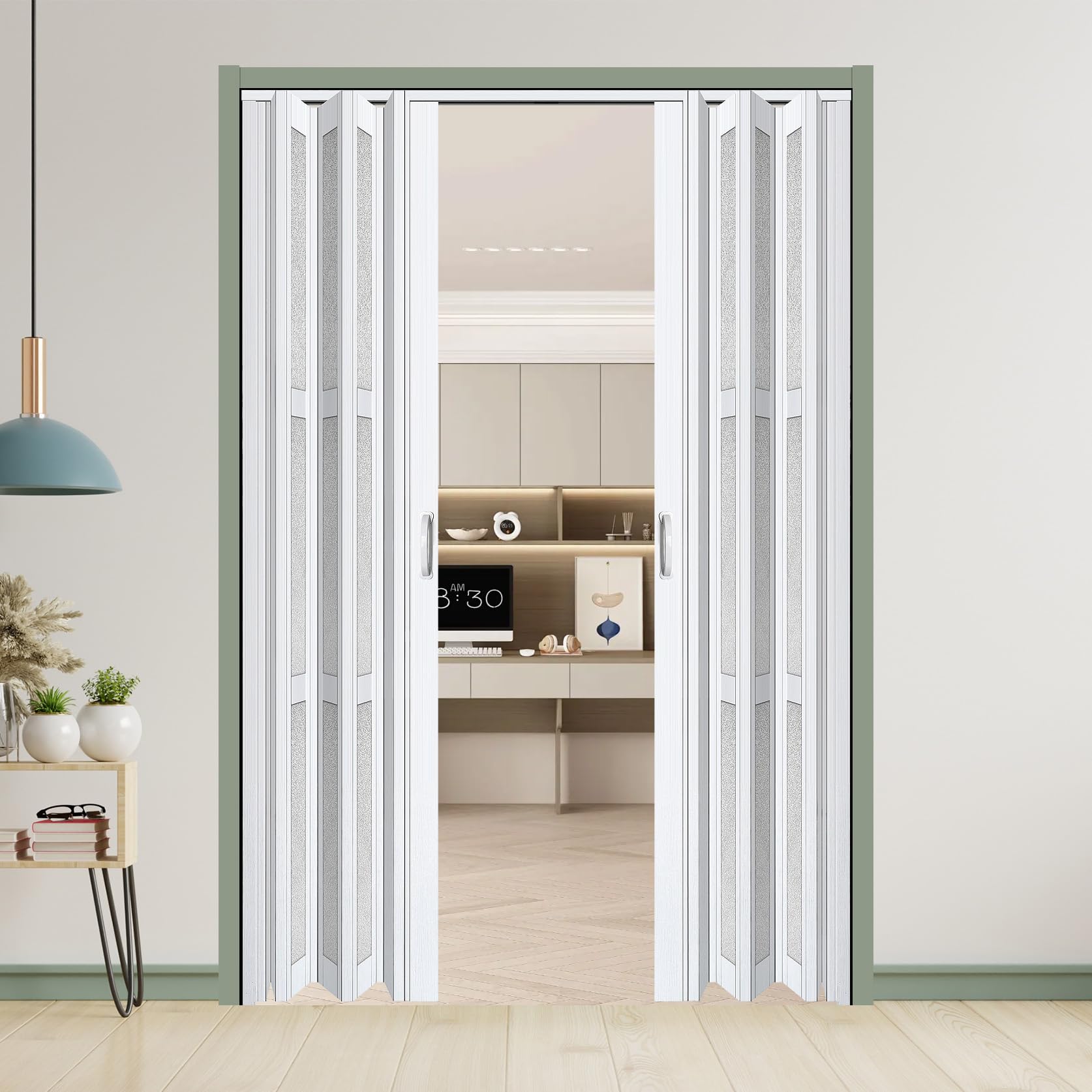  Double Accordion Door Interior, 60x80in, White, Waterproof, PVC Sliding Folding Doors with Lock
| White Waterproof, 60x