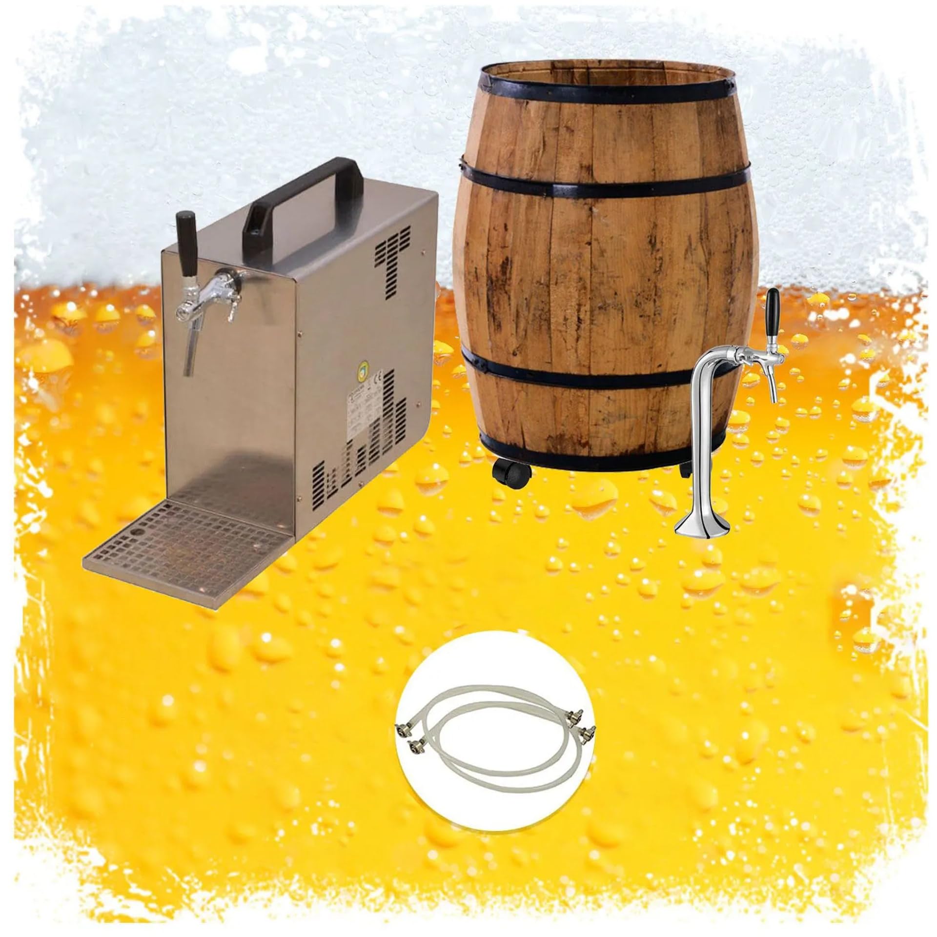 Kit completo de sistema de tiro de cerveza, barra móvil Barrique con enfriador Pygmy 25/K, bomba de membrana, grifo y columna cromados, 230V, tipo S