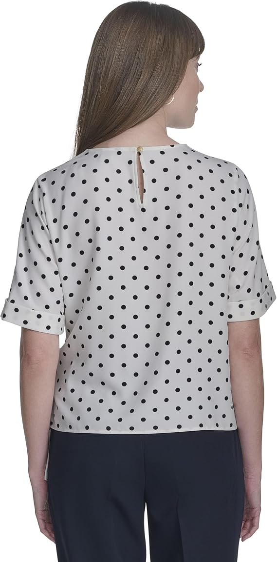 Tommy Hilfiger Women's Short Sleeve Dot Print Tie Front Shirt