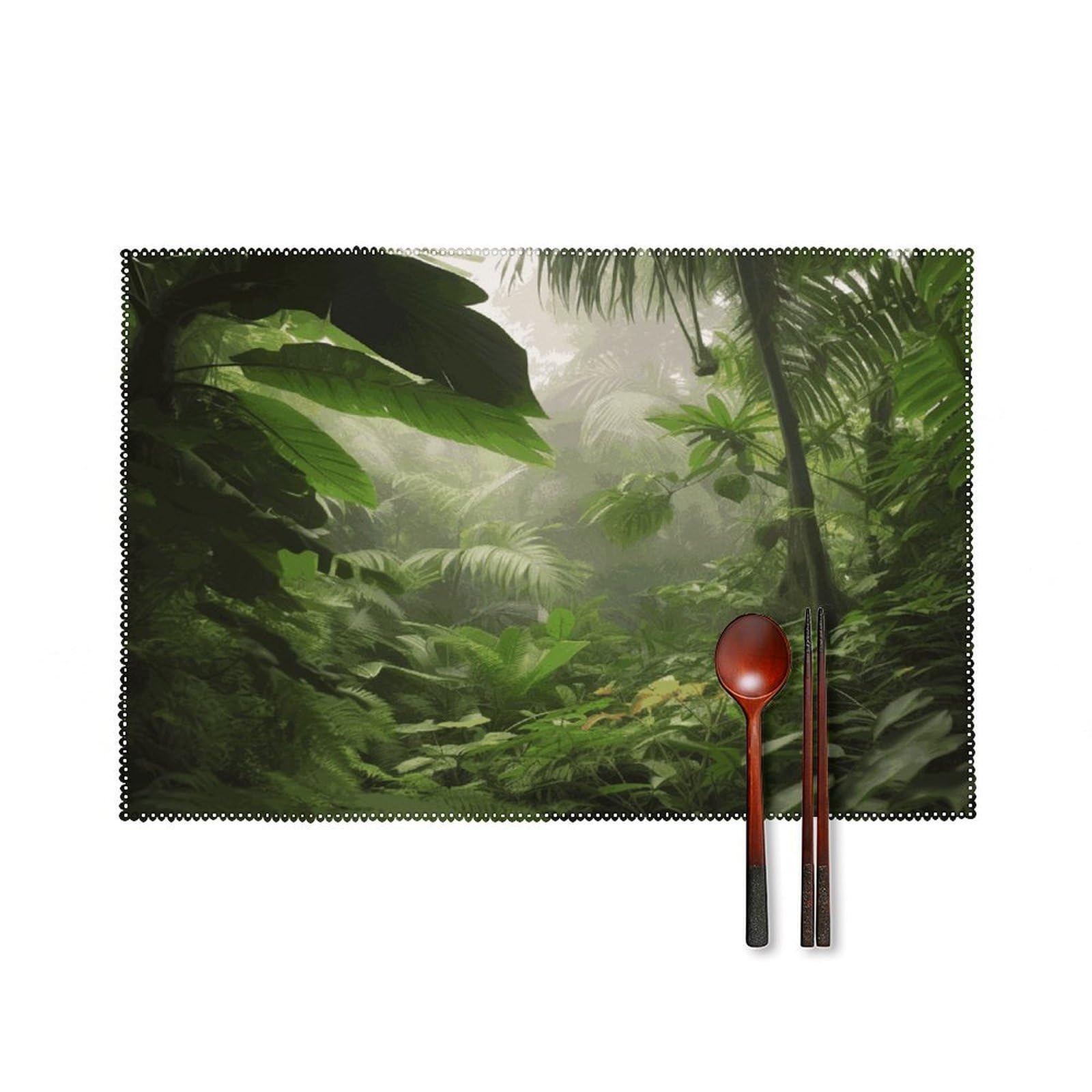 Tropical Rainforest Jungle Scene Placemats Set of 4 Heat Resistant Non-Slip Place Mats for Dining Table Washable Placemat Wipeable Dining Table Mat Canvas Place Mats Dining Table Decor