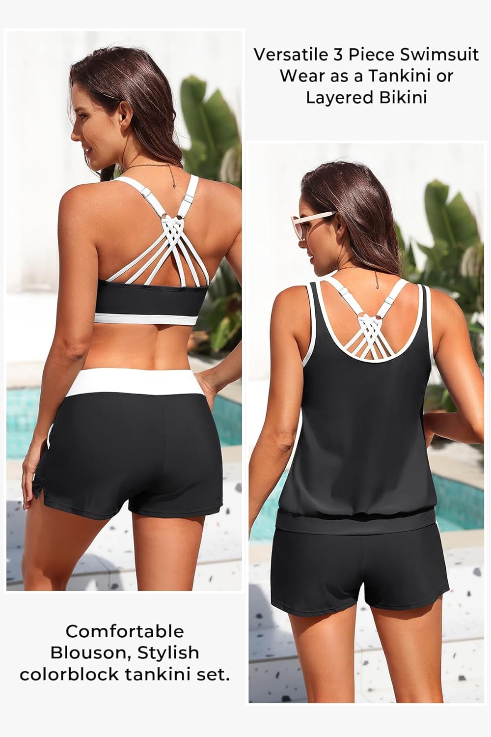 Aqua Eve 3 Piece Tankini Swimsuits for Women - Blouson Bathing Suits Tummy Control Swim Shorts with Sporty Pockets 2026 - Image 5