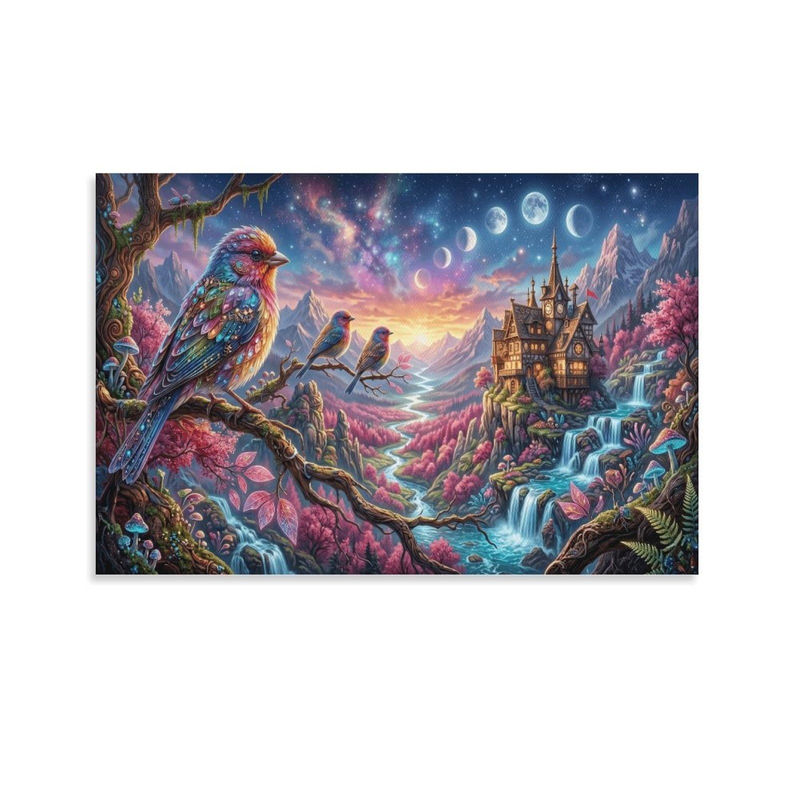XPASHIQWC Bird Poster Artwork Lunar‑Phase Valley Giclee Canvas Prints Modern Wall Art Picture Wall Hanging for Office Gym Living Room Decor 24x36inch(60x90cm)