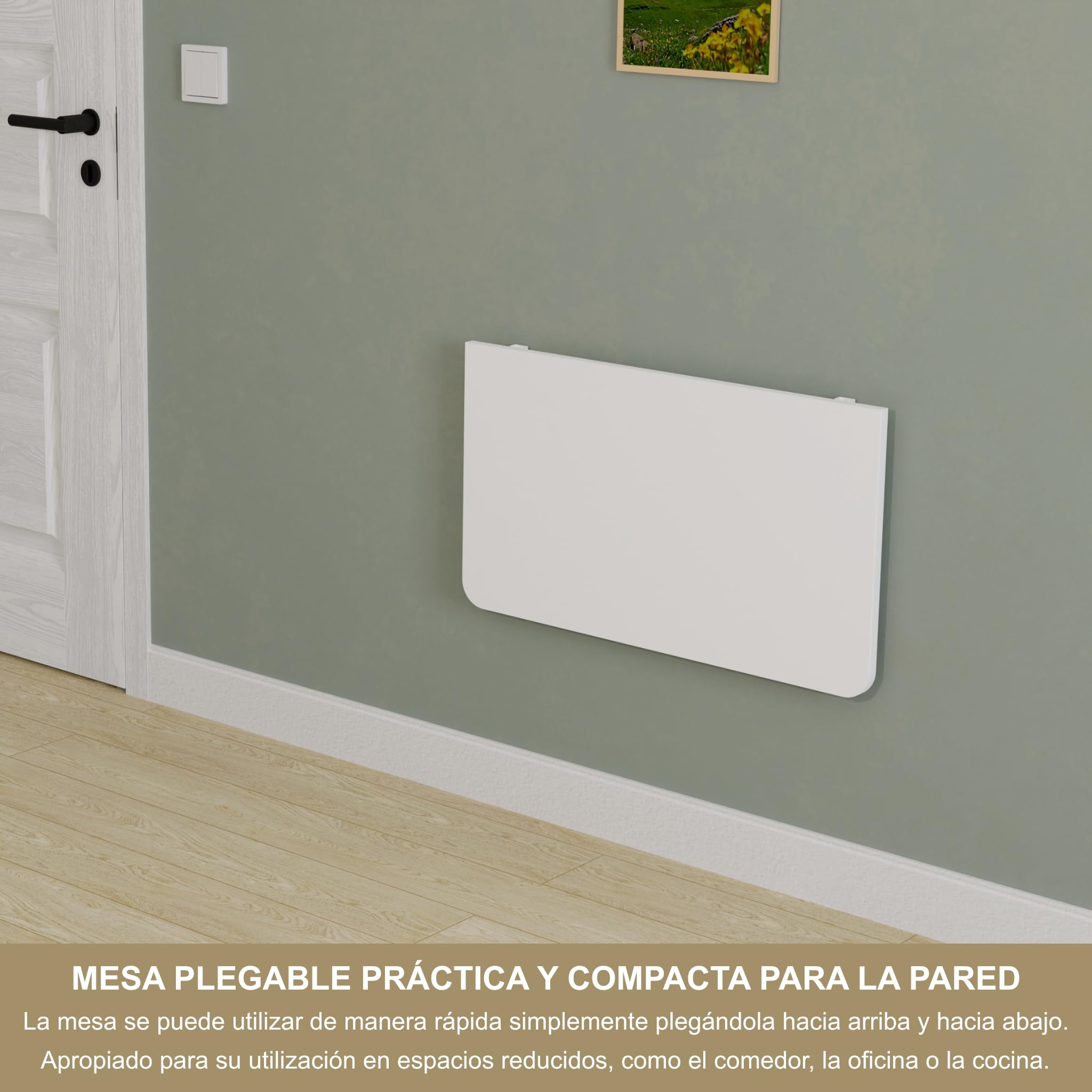 Mesa plegable de pared, 70 x 40 cm con esquinas redondeadas, mesa de comedor, mesa de cocina, mesa de bar, mesa de pared, mesa alta, mesa plegable para montaje en pared (Blanco, 70x40 cm)