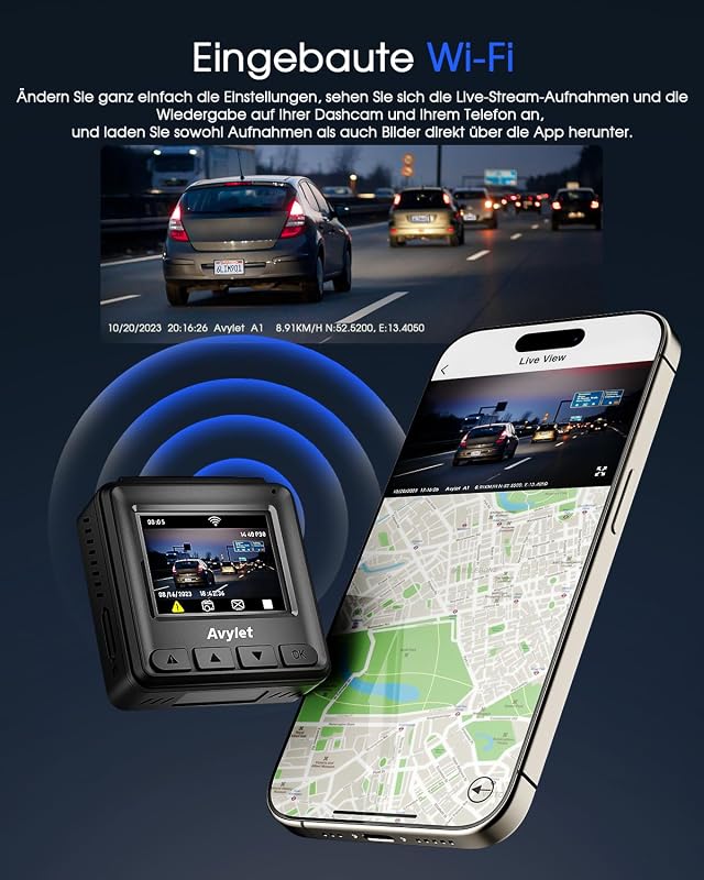 Avylet 2K WiFi Autós Fedélzeti Kamera GPS 64GB Éjszakai Látás 150° Parkolás Figyelés