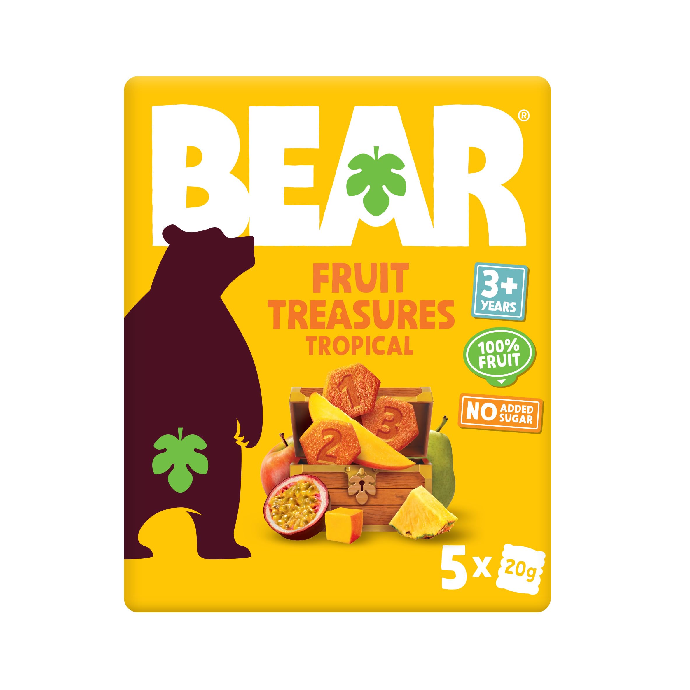BEAR Tropical Fruit Treasures - Delicious Real Fruit - Suitable for 3+ Years - Healthy - 20g - 5 Packs