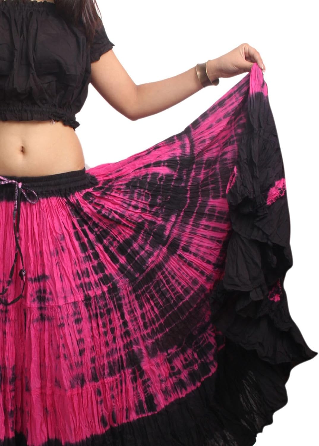 Wevez Women’s 40 Inch Cotton Full Circle Elastic Waist Tribal Fusion Belly Dance A Line Plus Size Maxi Skirt - Image 5