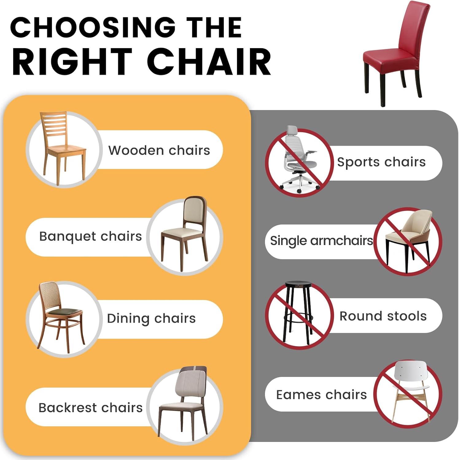 Waterproof Dining Chair Covers - Solid Oilproof PU Leather Chair Covers 4 Pack, Stretch Protector for Kitchen & Dining Room (Burgundy, 4PC)