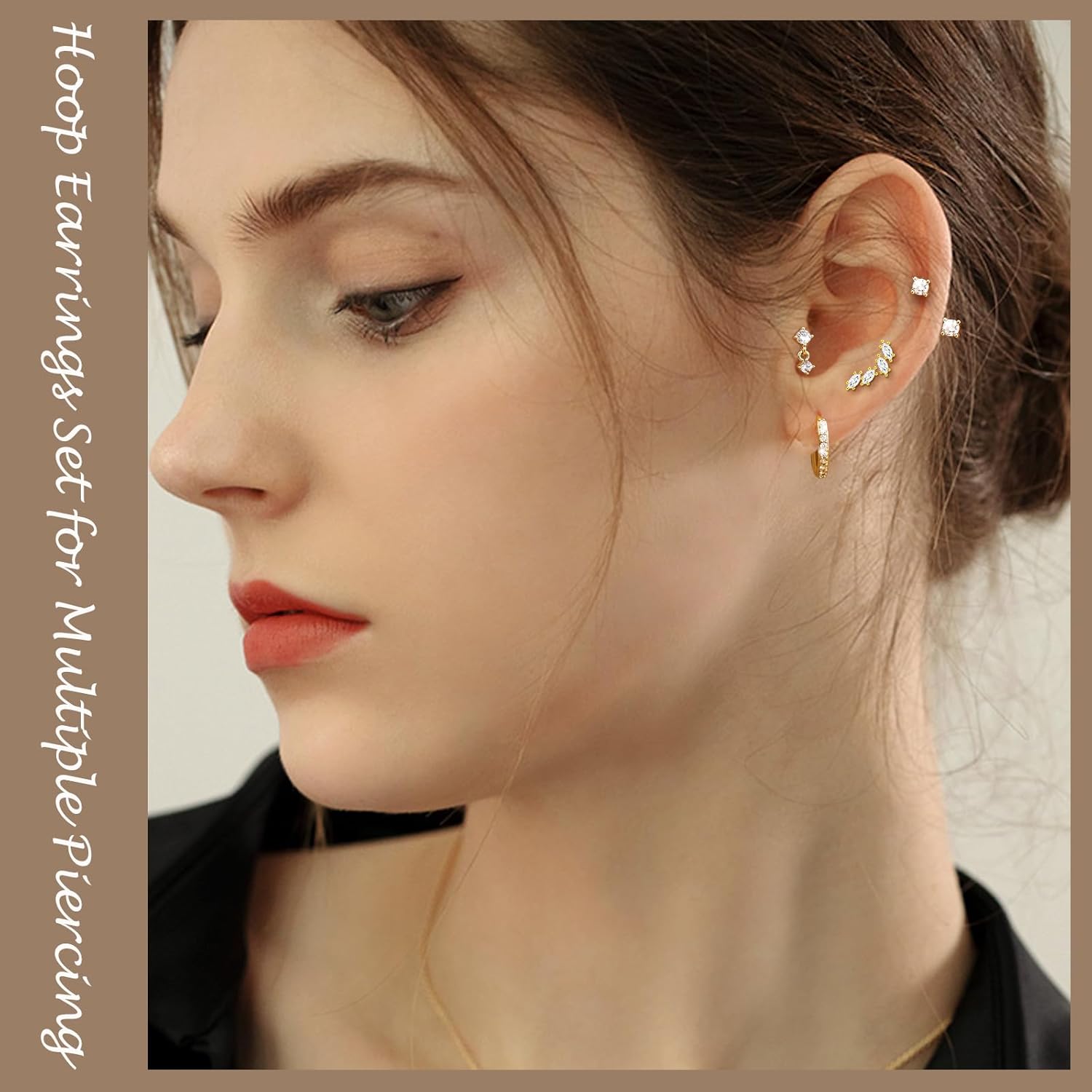 Earring Sets for Multiple Piercing Small Chunky Hoop Earrings Stack Hypoallergenic Cartilage Stud 14K Gold Silver Plated Thick U Huggie Hoops for Women - Image 3