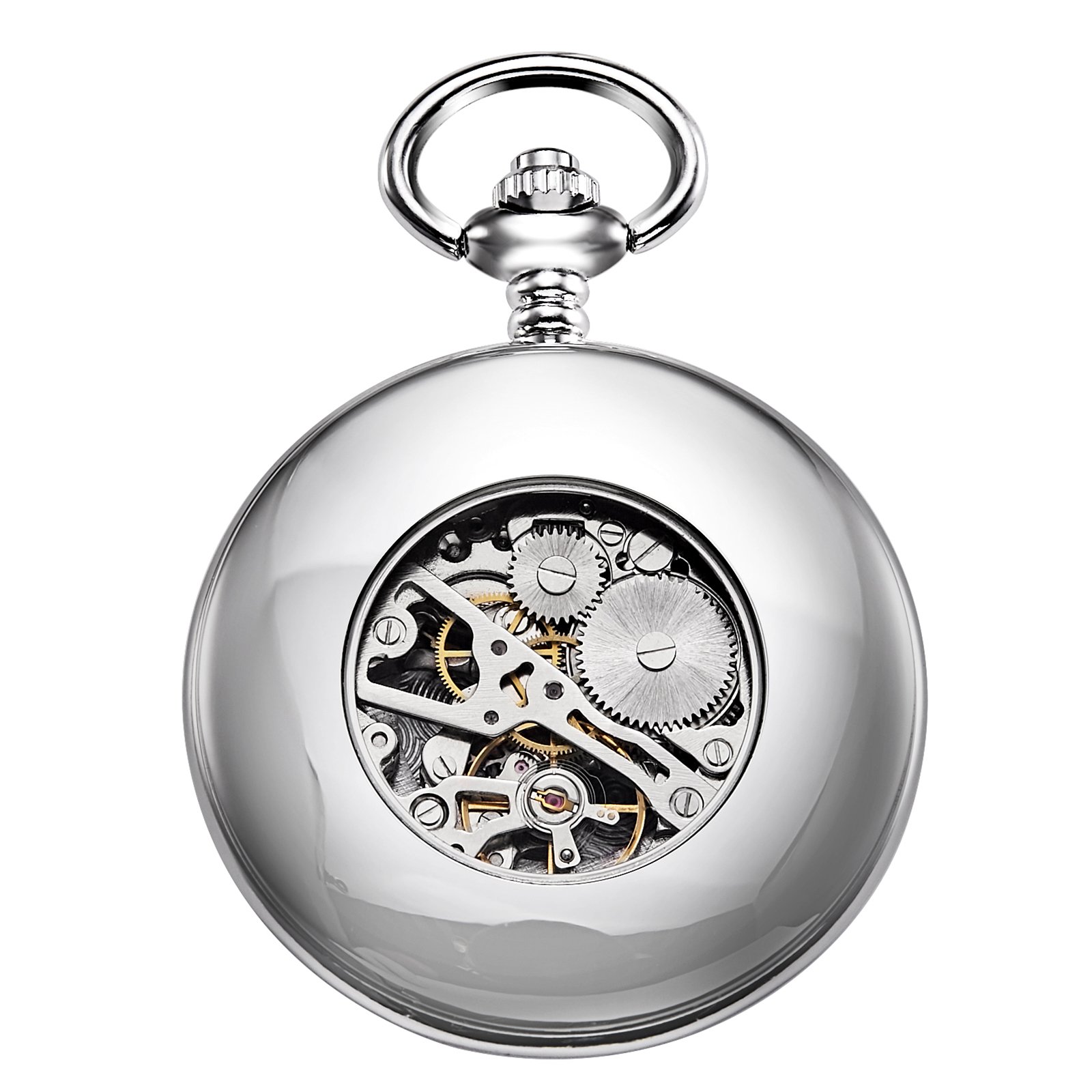 Treeweto Reloj de Bolsillo Unisex con Cadena de Cuerda analógica y Mecanismo Retro Plateado Pulido Brillante