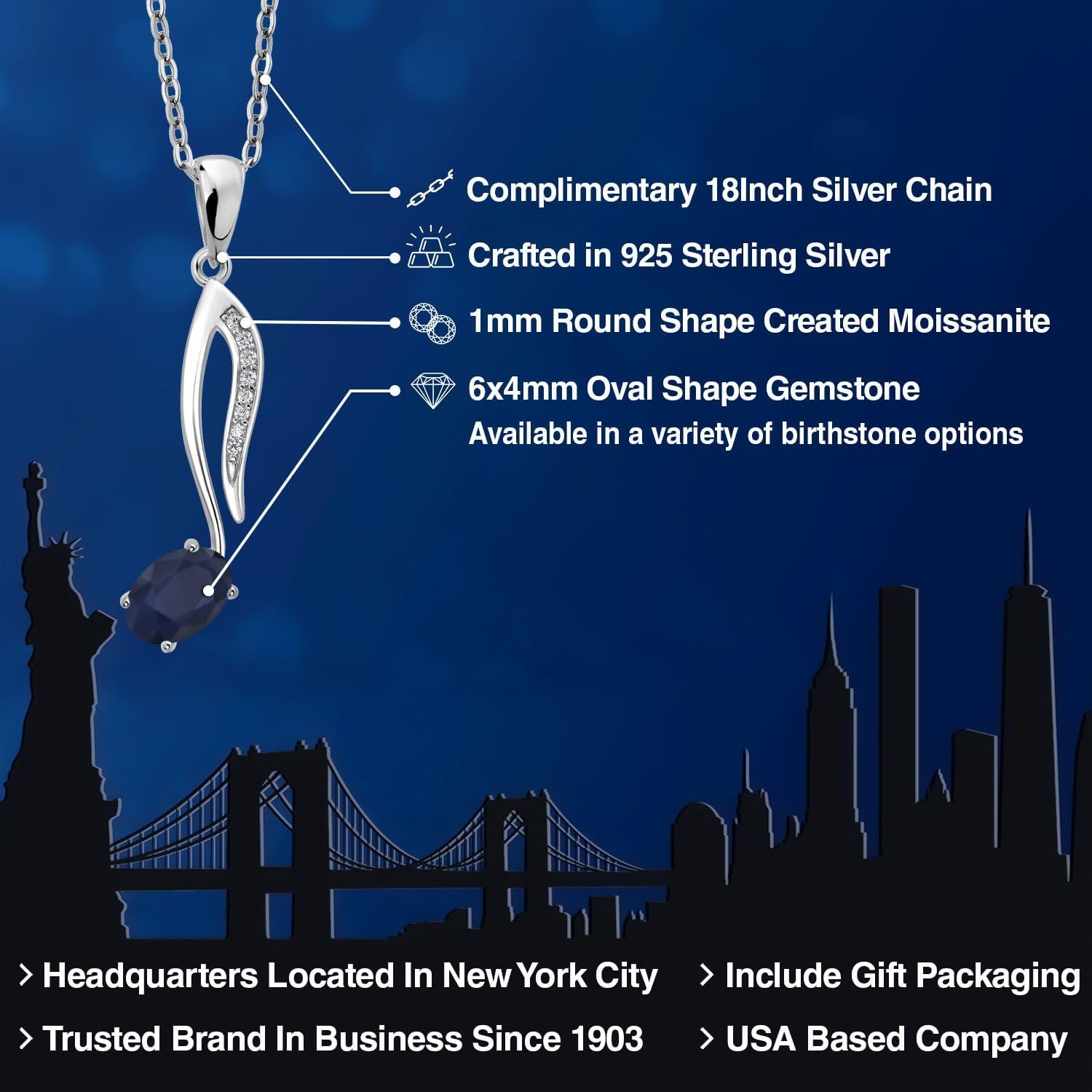 Gem Stone King Music Eighth Note Pendant Necklace | 925 Sterling Silver | 6X4MM Oval Gemstone Birthstone | With 18 Inch Silver Chain | Designed By Keren Hanan - Image 2