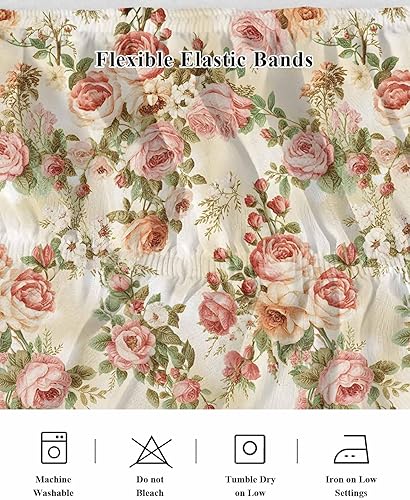 Miniatura 4 de Falda de cama clásica de flores, tamaño California King, caída de 18 pulgadas, ajustable y elástica, faldas de cama plisadas de lujo con volantes