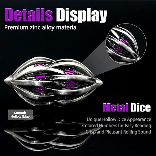 Miniatura 2 de DND - Juego de dados para Dungeons and Dragons, dados de metal DND 7 PSset, juego de dados poliédricos ZHOORQI para juegos de rol (Arcano-Morado)
