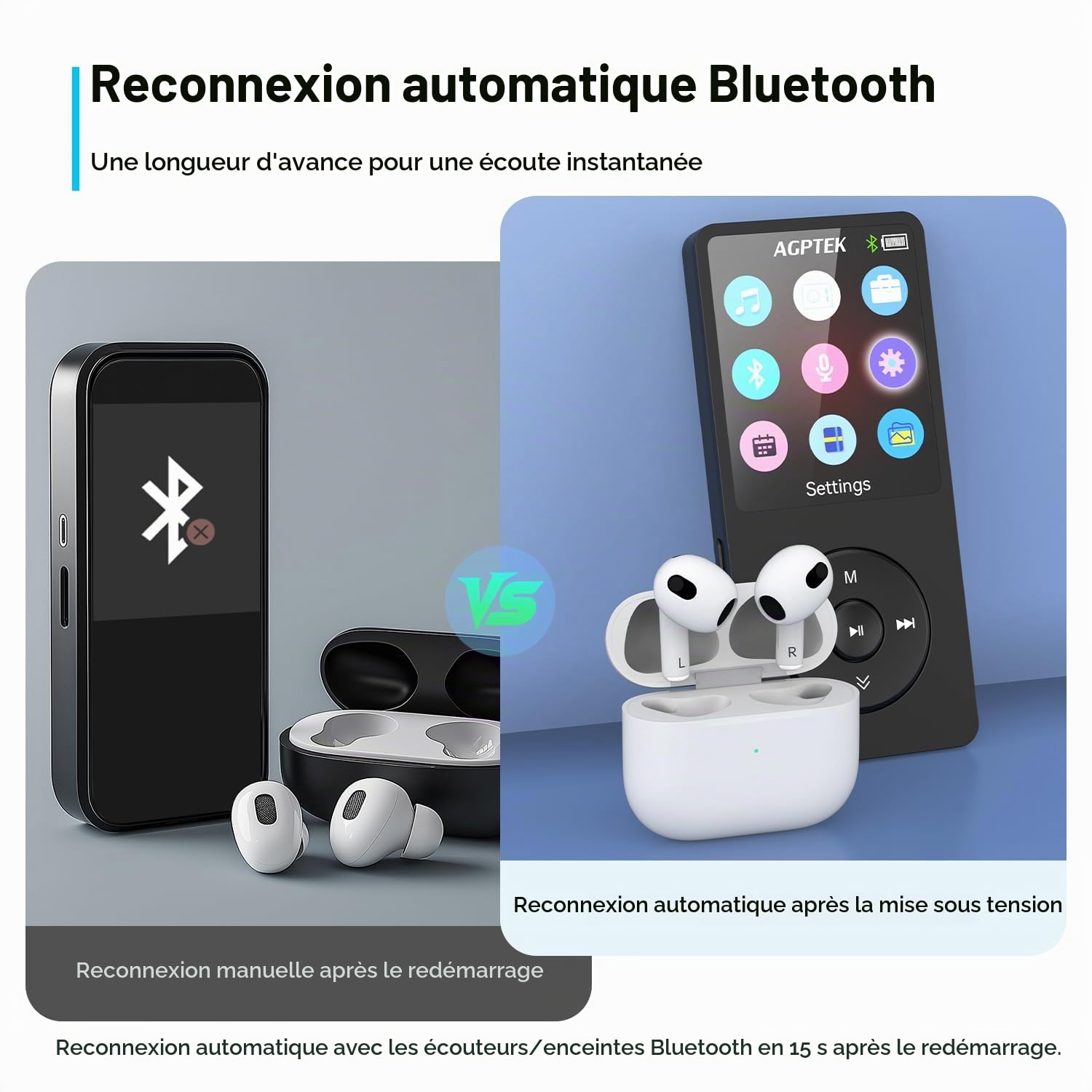 AGPTEK A02X Lecteur MP3 32 Go avec Bluetooth 5.3, écran de 1,8", Lecteur de Musique Portable avec Haut-Parleur, Radio FM, enregistreur Vocal, Prend en Charge jusqu'à 128 Go