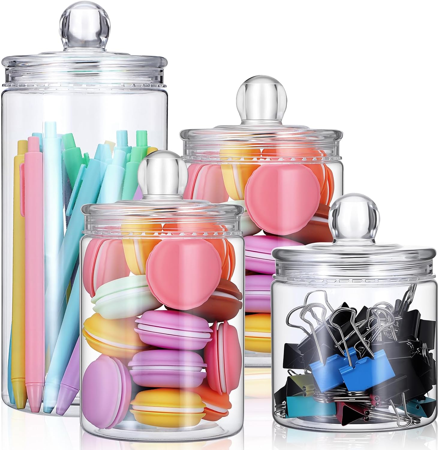 4pcs Clear Plastic Apothecary Jars with Lids, Plastic Storage Jar Canister