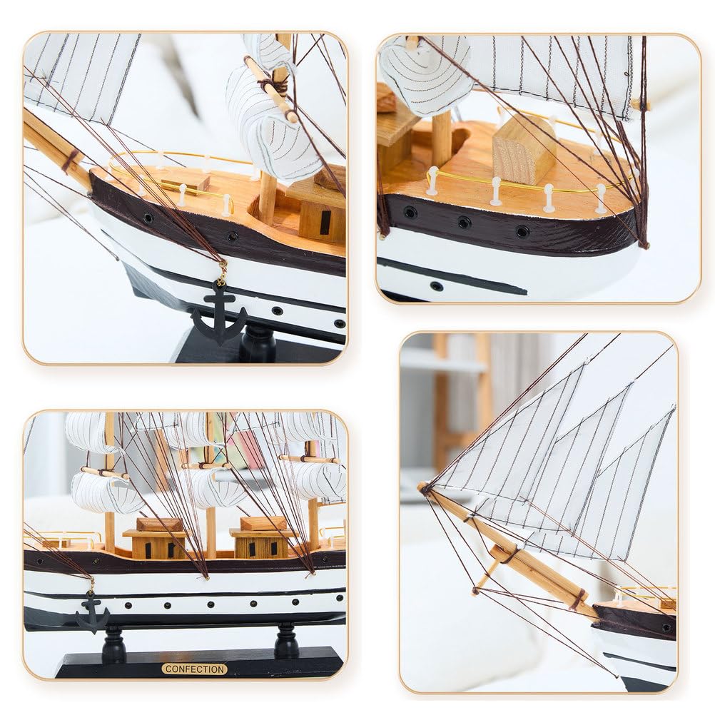 YLME Segelboot Modell Aus Holz, Europäisches Großsegelschiff, Nautische Dekoration Für Zuhause Und Büro, Handgefertigtes Maritimes Ornament Mit Stoffsegeln, Geschenk Für Männer/Geschichtsbegeisterte