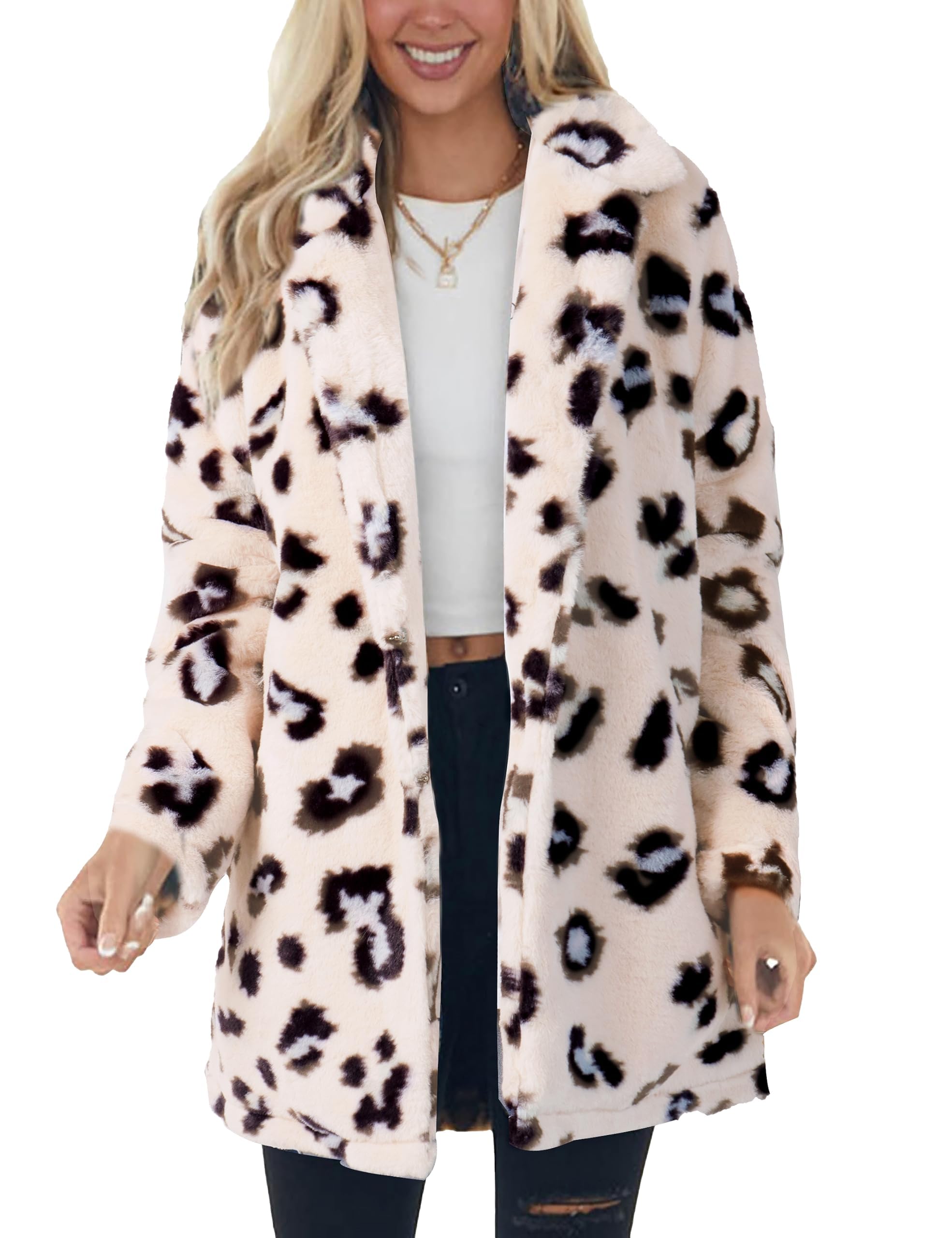 Wefebiwomens Oversized Faux Fur Jackets Leopard Coats Open Front