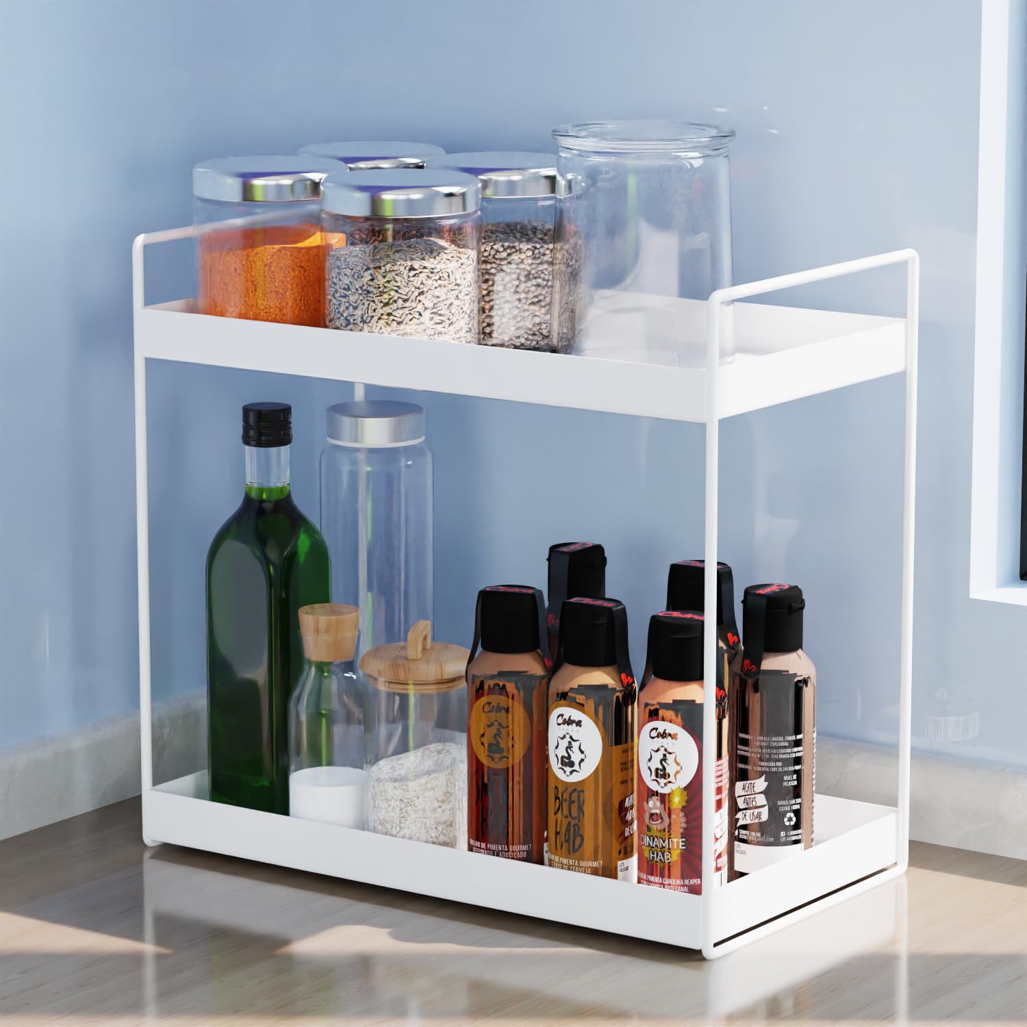 WonderStand Metal NOVA (White) | 2-Tier Standing Spice Rack Storage Organizer, Bathroom Countertop Storage Shelf Cosmetic Organizer And Home/Kitchen Spice Rack