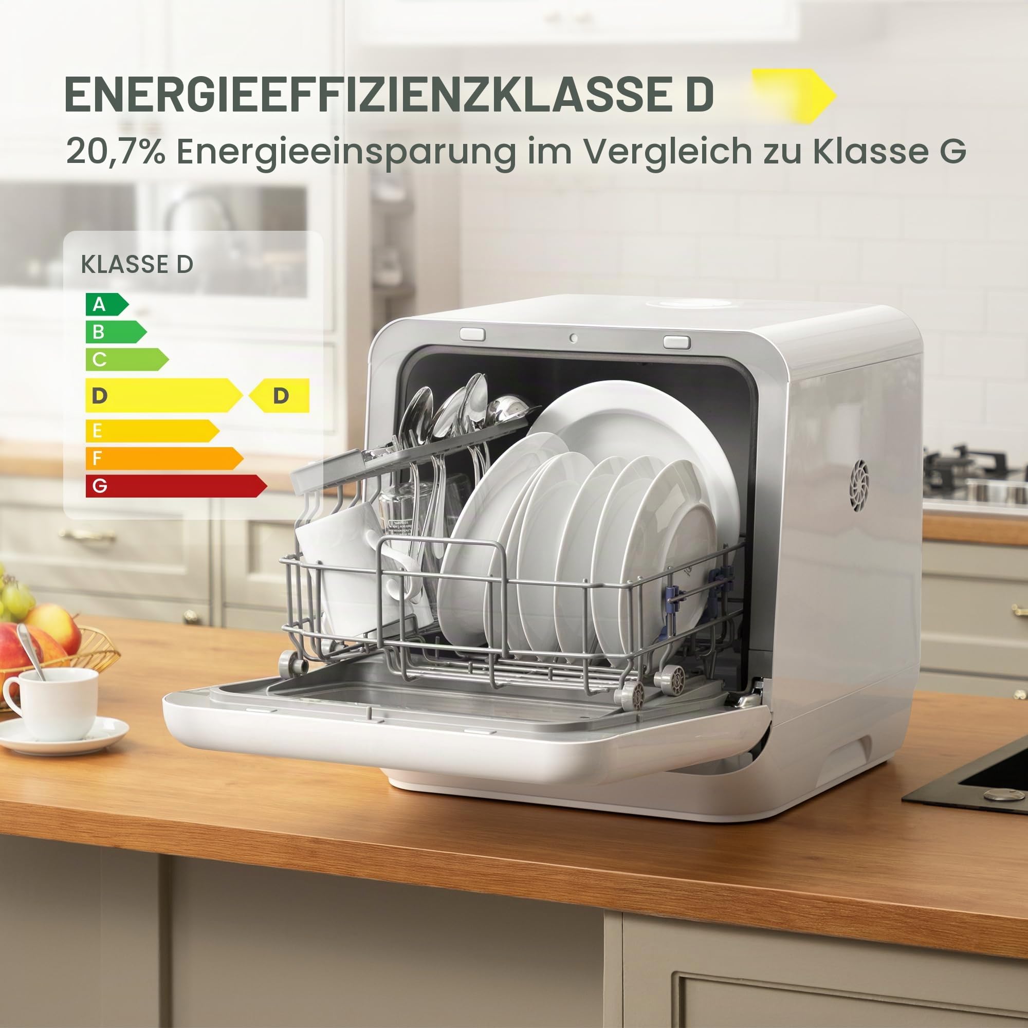 COMFEE Mini-Tischgeschirrspüler mit 6 Programmen, Dampfwäsche, Startzeitvorwahl, Weiß