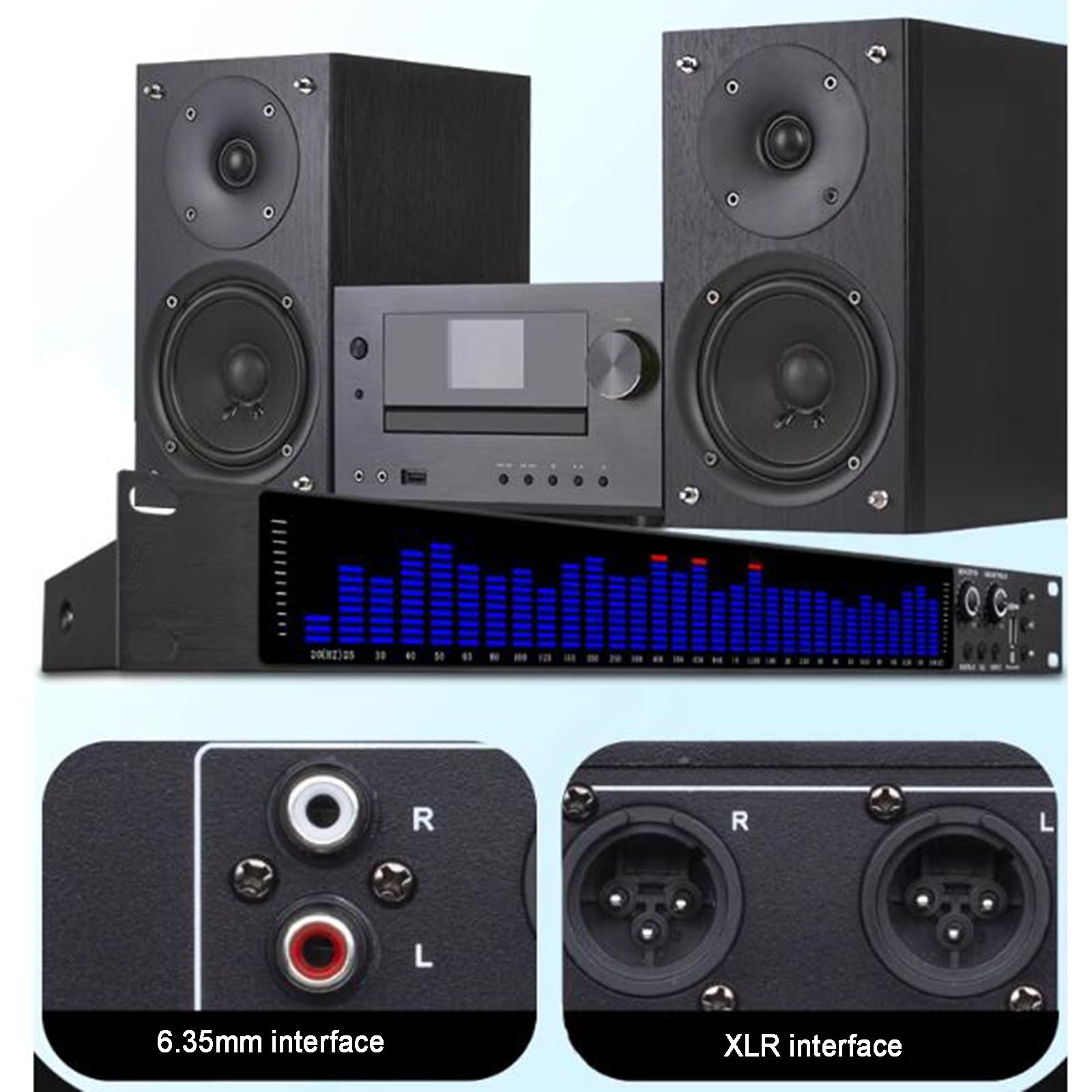 Ecualizador Digital, Analizador De Espectro De Audio De 31 Bandas, con 5 Modos Preestablecidos, Reducción De Ruido, Interfaz XLR Y RCA, Compatible con Reproducción De Disco U/Bluetooth