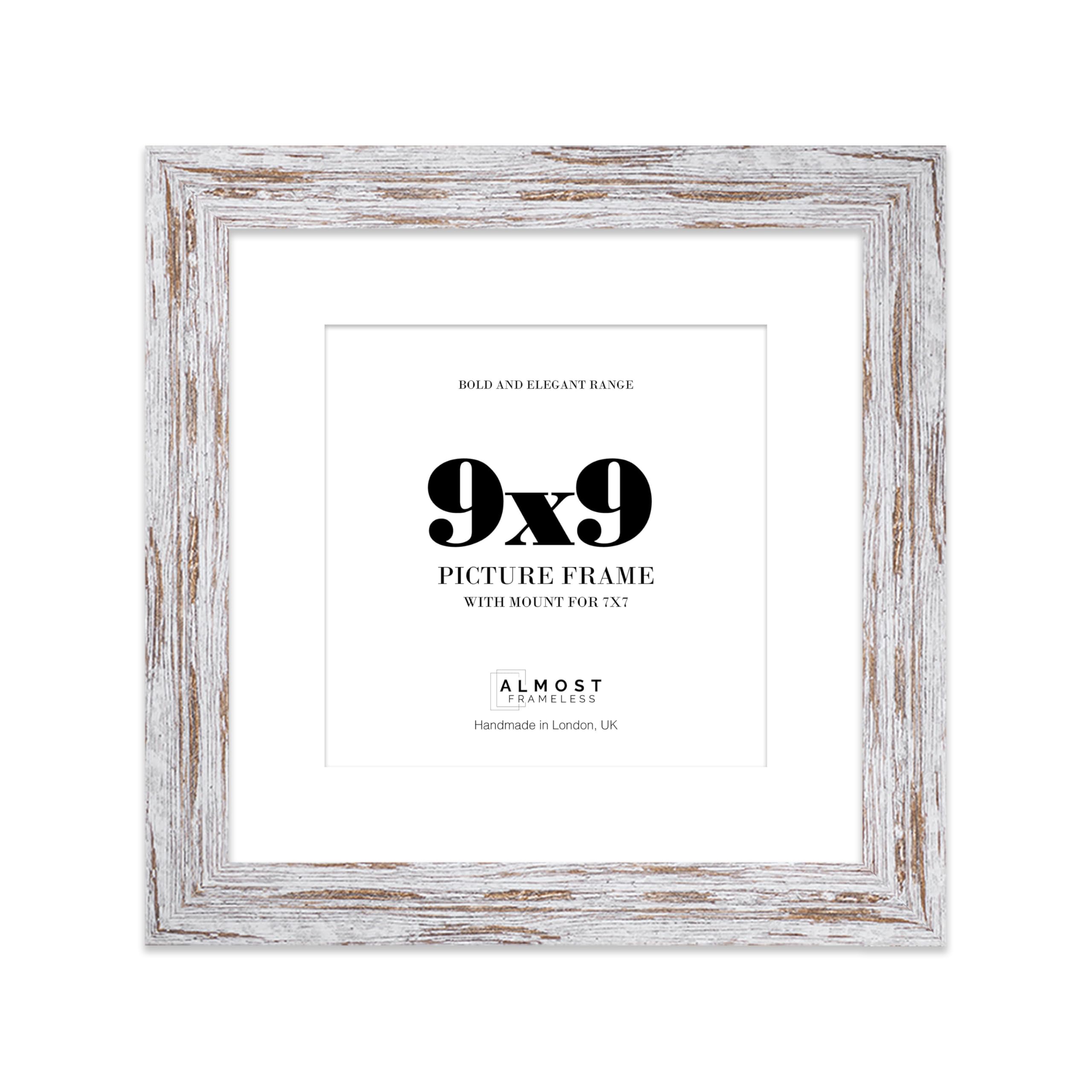9x9" Distressed Wood Square Frame With Mount for 7x7" Pictures 28mm Edge Frame Display with Wall Hooks and Kickstand, 1 Pack