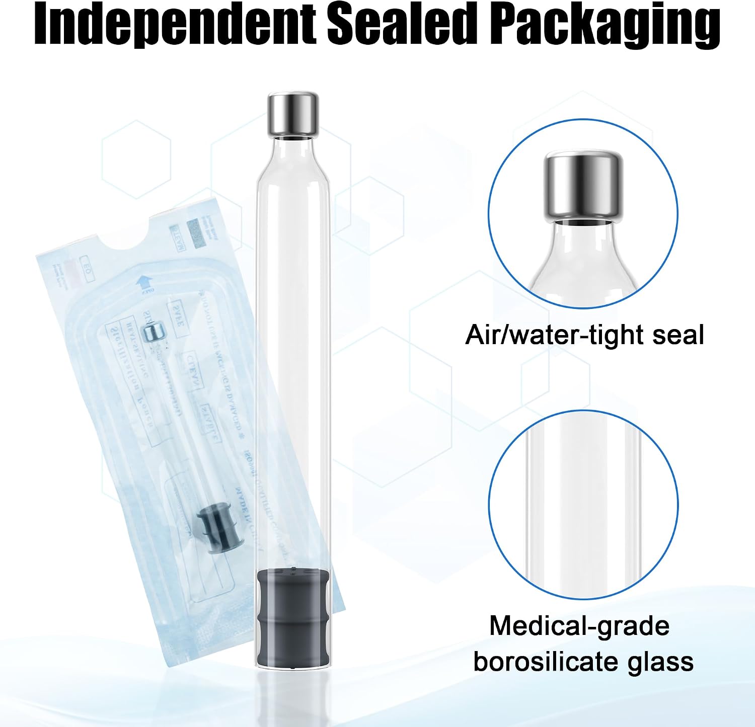 1.8mL Pen Cartridge, 1.8cc Glass Cartridges for Peptide, Portable for Injection Pens, Individually Packaged, Steam Sterilized, with Rubber Stopper, 100Pack