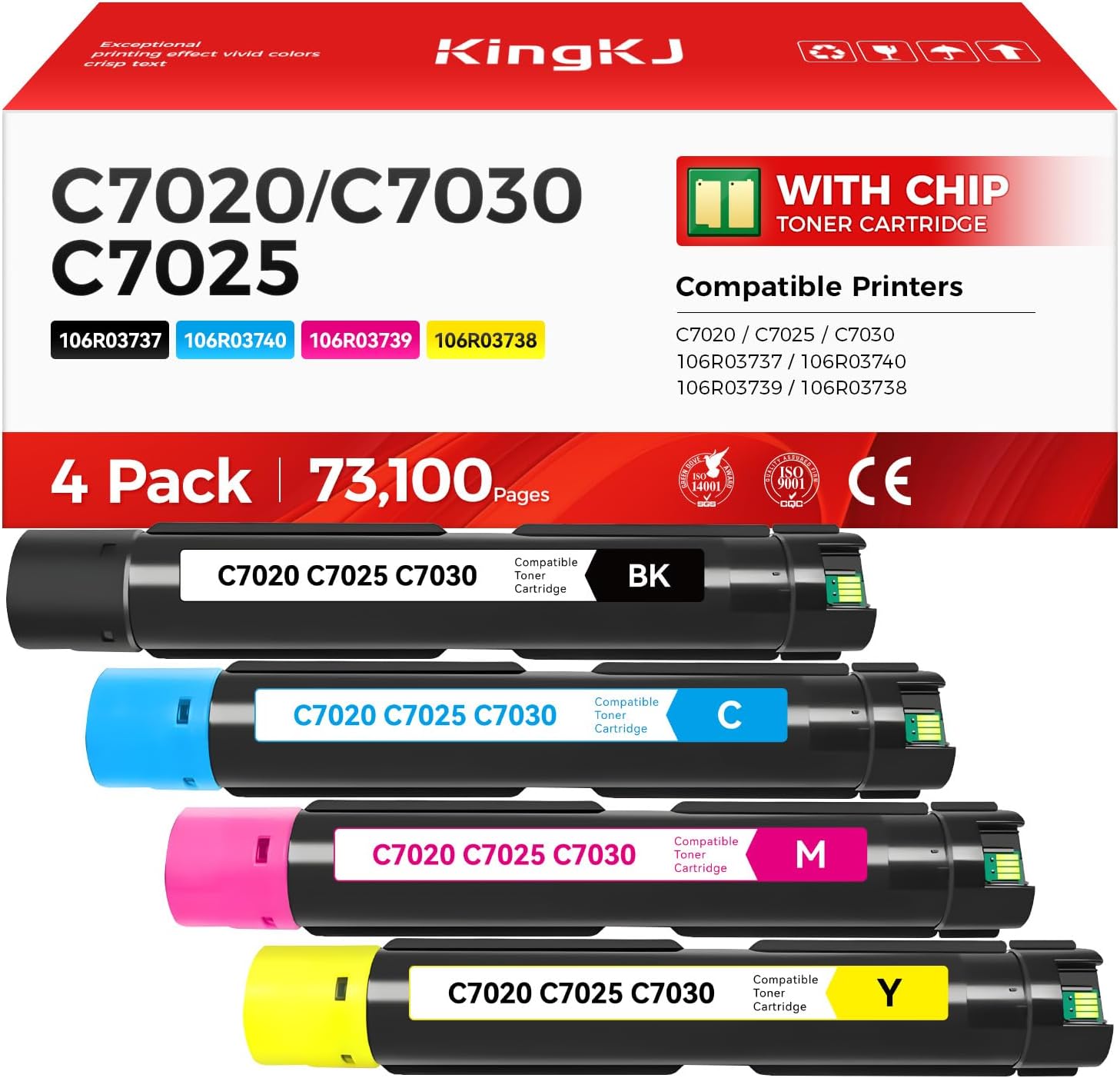 Versalink C7020 C7025 C7030 Toner Cartridge 4-Pack High Capacity 106R03737 106R03740 106R03739 106R03738 Replacement Compatible for Xerox VersaLink C7020 C7025 C7030 Printer Black Cyan Magenta Yellow