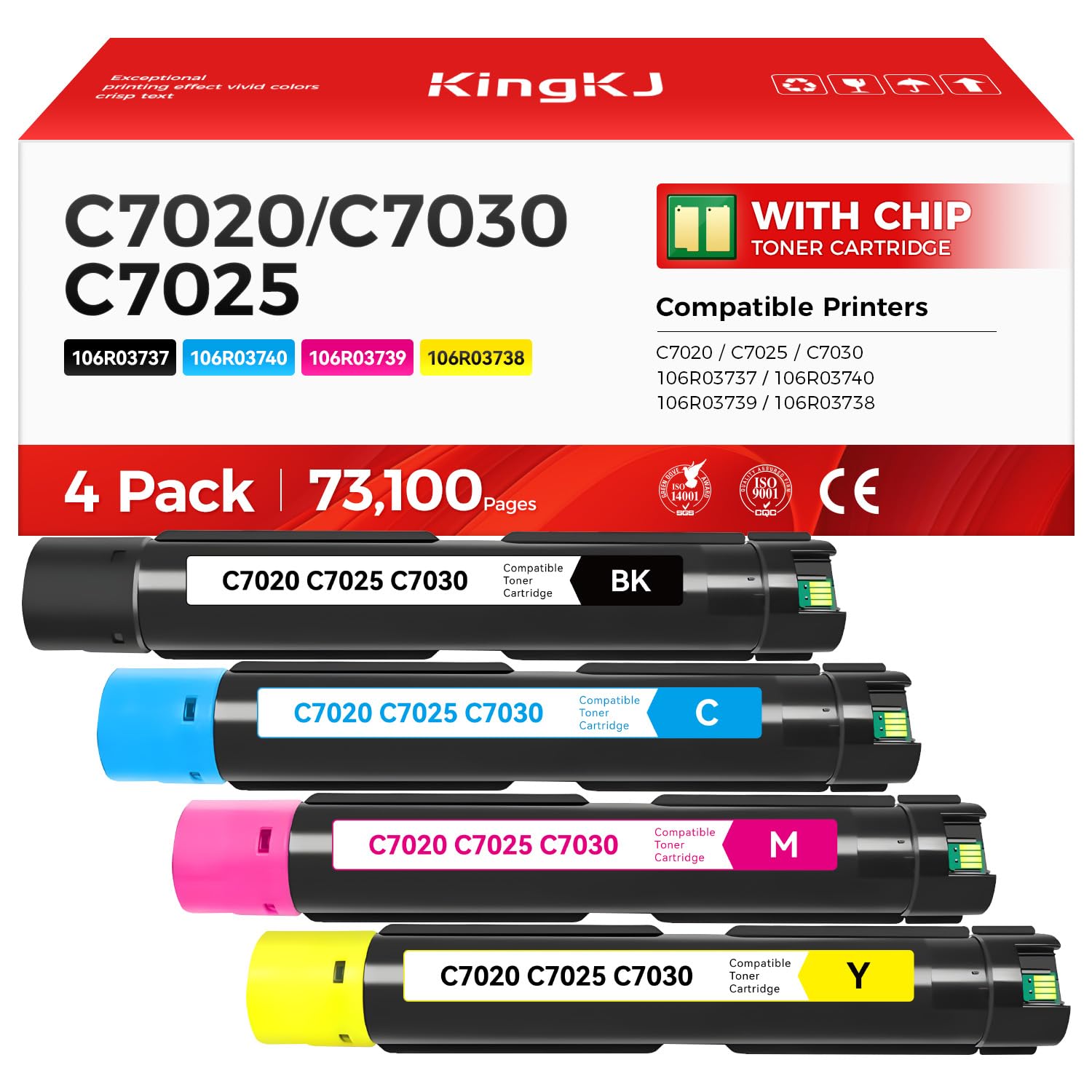 Versalink C7020 C7025 C7030 - Cartucho de tóner de alta capacidad 106R03737 106R03740 106R03739 106R03738 de repuesto compatible con Xerox VersaLink C7020 C7025 C703030 Impresora Negro Cian Amarillo