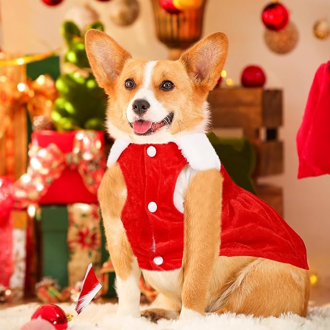 Vestido Navideño para Perro con Cuello de Piel, Talla M miniatura 5