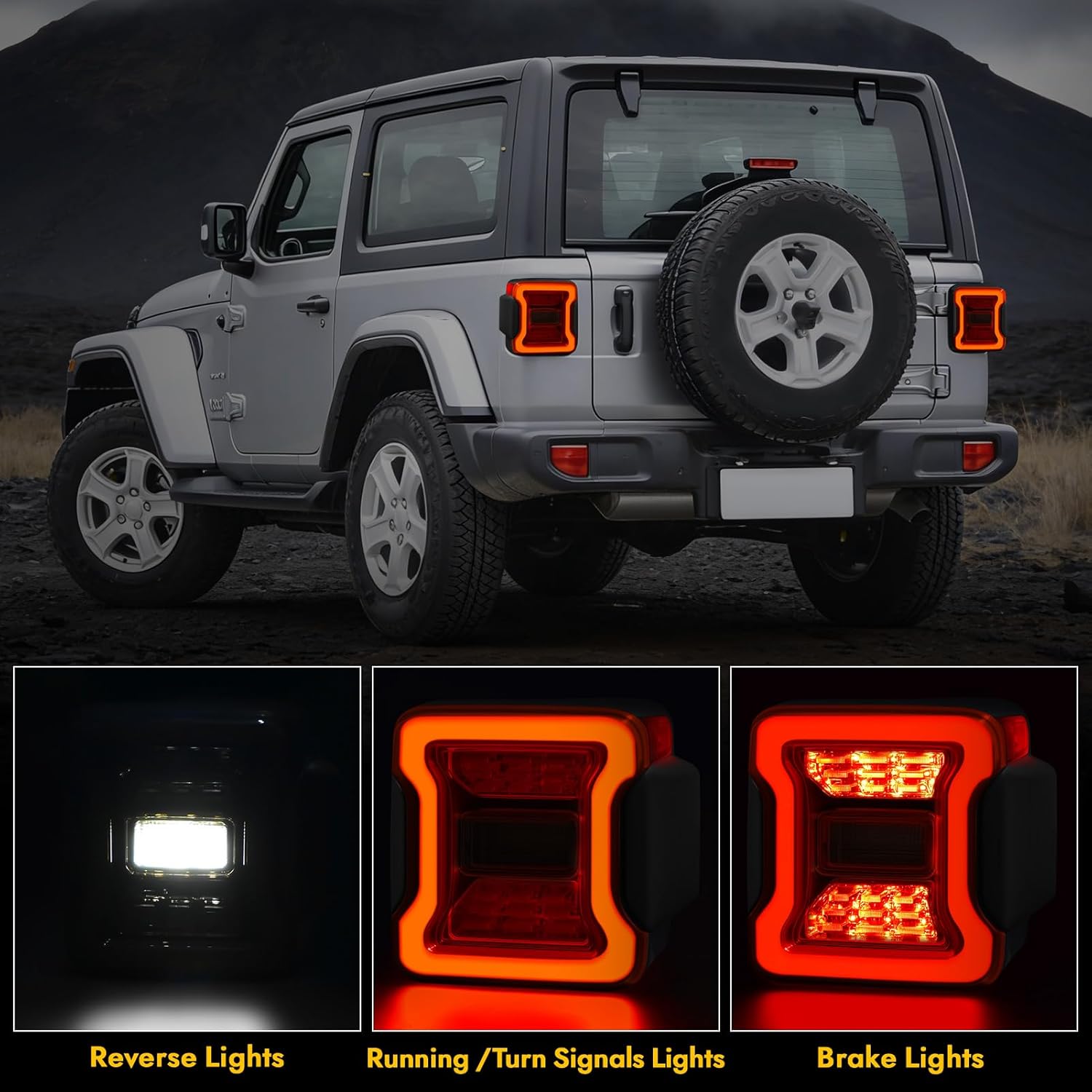 sinyato led tail lights for jeep wrangler jk & jku 2018-2023, smoked lens red clear lens replacement assembly, brake stop turn reverse lights, plug and play upgrade from halogen (smoked)