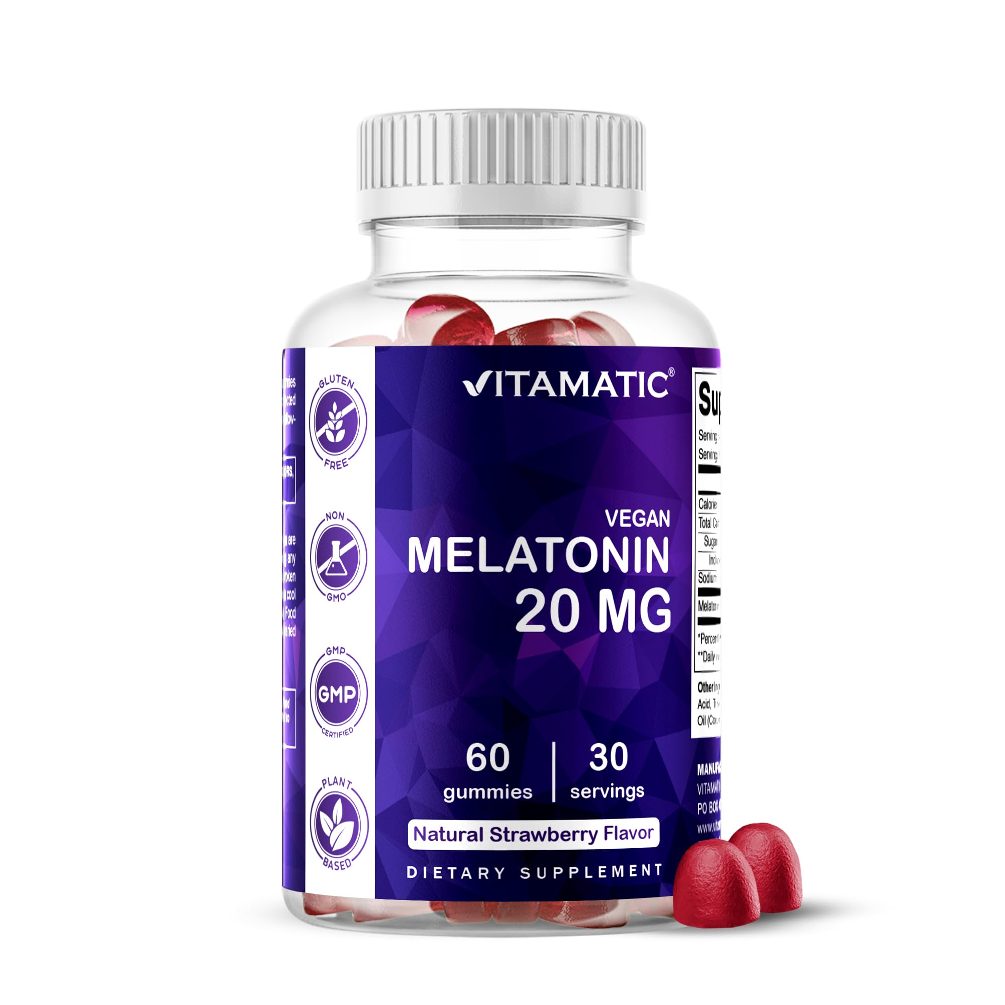 Vitamatic Melatonin 20mg Gummies for Adults, 30 Servings - 60 Count - Non-Habit Forming Supplement