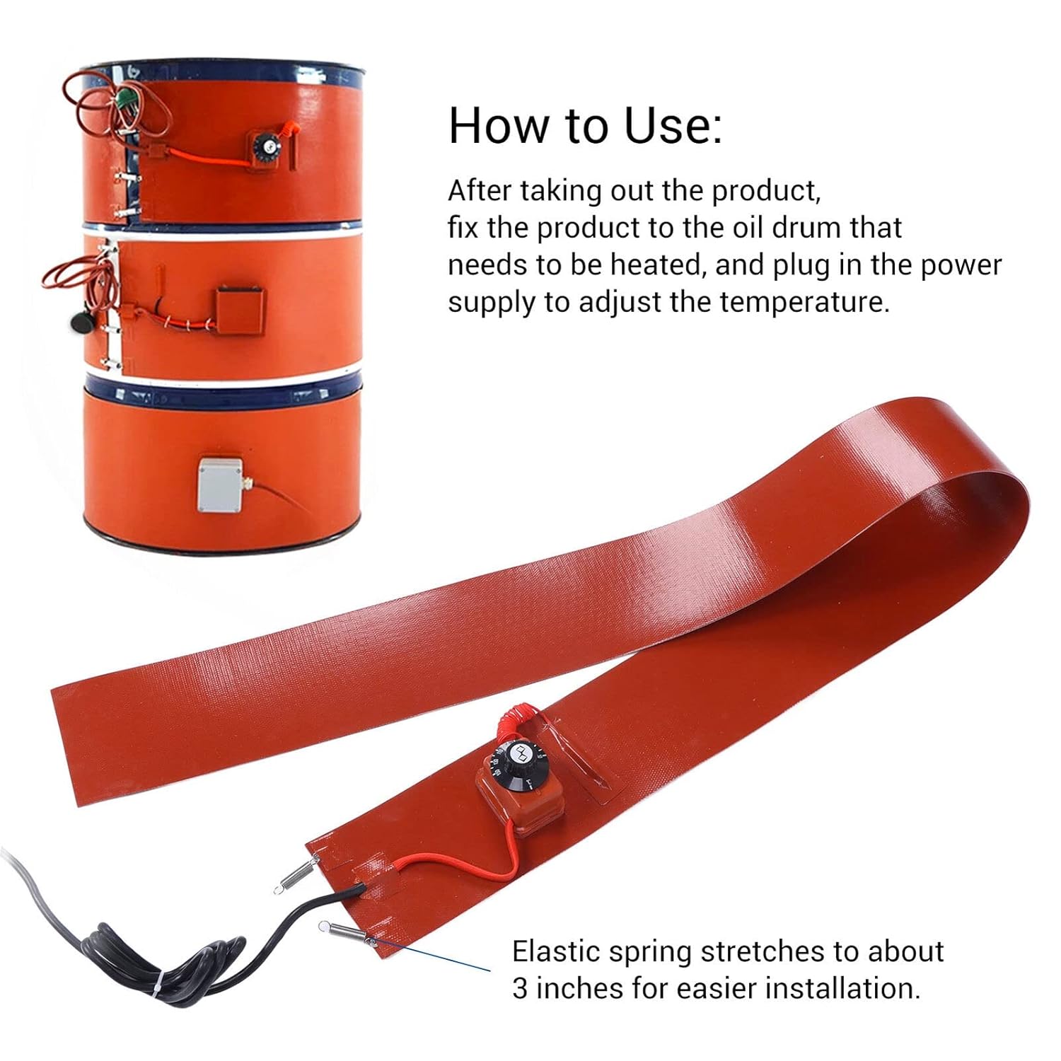 Metal Drum Heater 55 Gal Barrel Band Heater 110V for Metal Oil Drum Heating Band with Adjustable Thermostat Heavy Duty Silicone Rubber Grease Keg Honey Pail Heater (68.5" x 5")