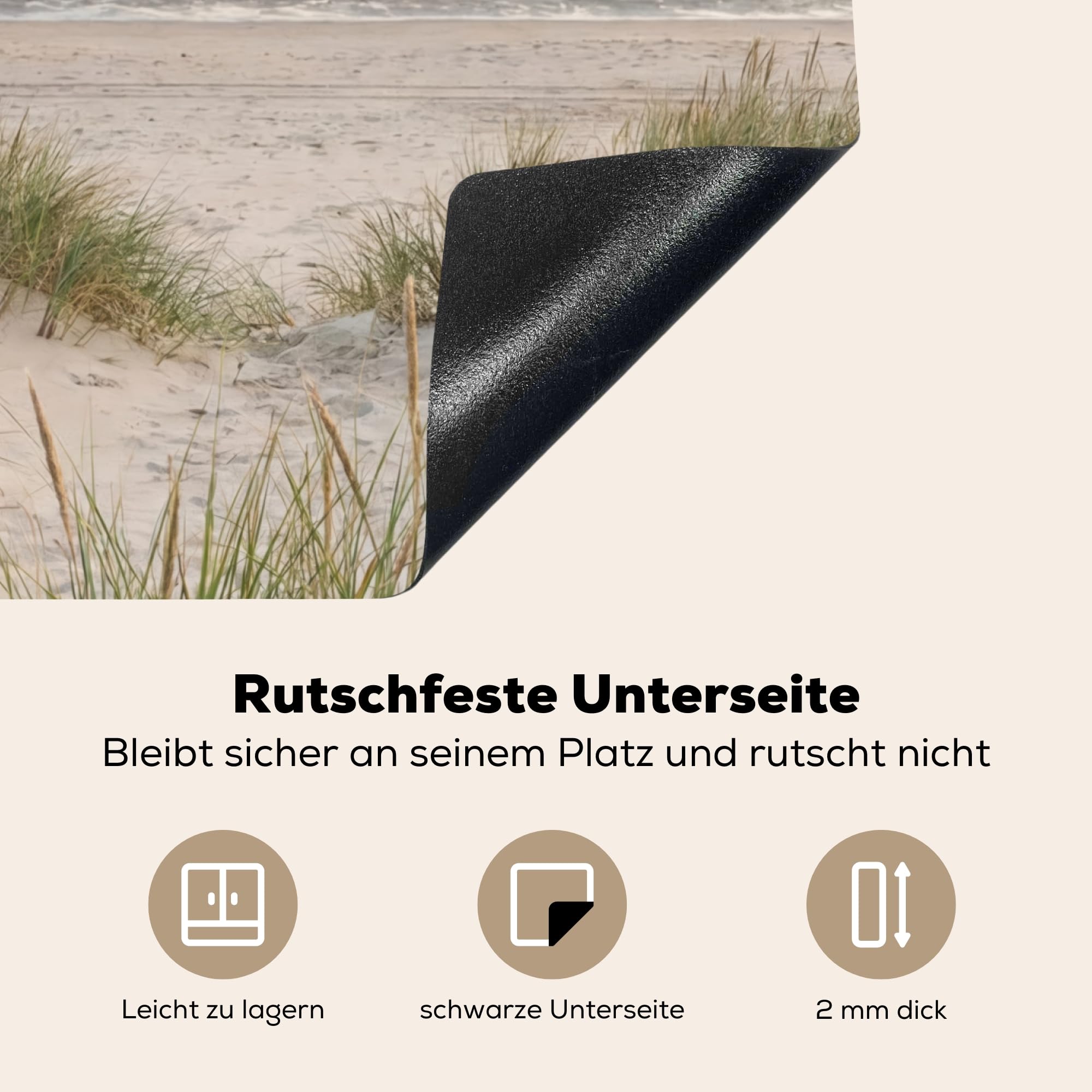 KitchenYeah© Herdabdeckplatte 58x51 cm Einteilig Küche Herdabdeckung Induktionsfeld Ceranfeld Herdabdeckplatten Vinyl Matte Aufrollbar Sandstrand - Bewölkt - Dünen