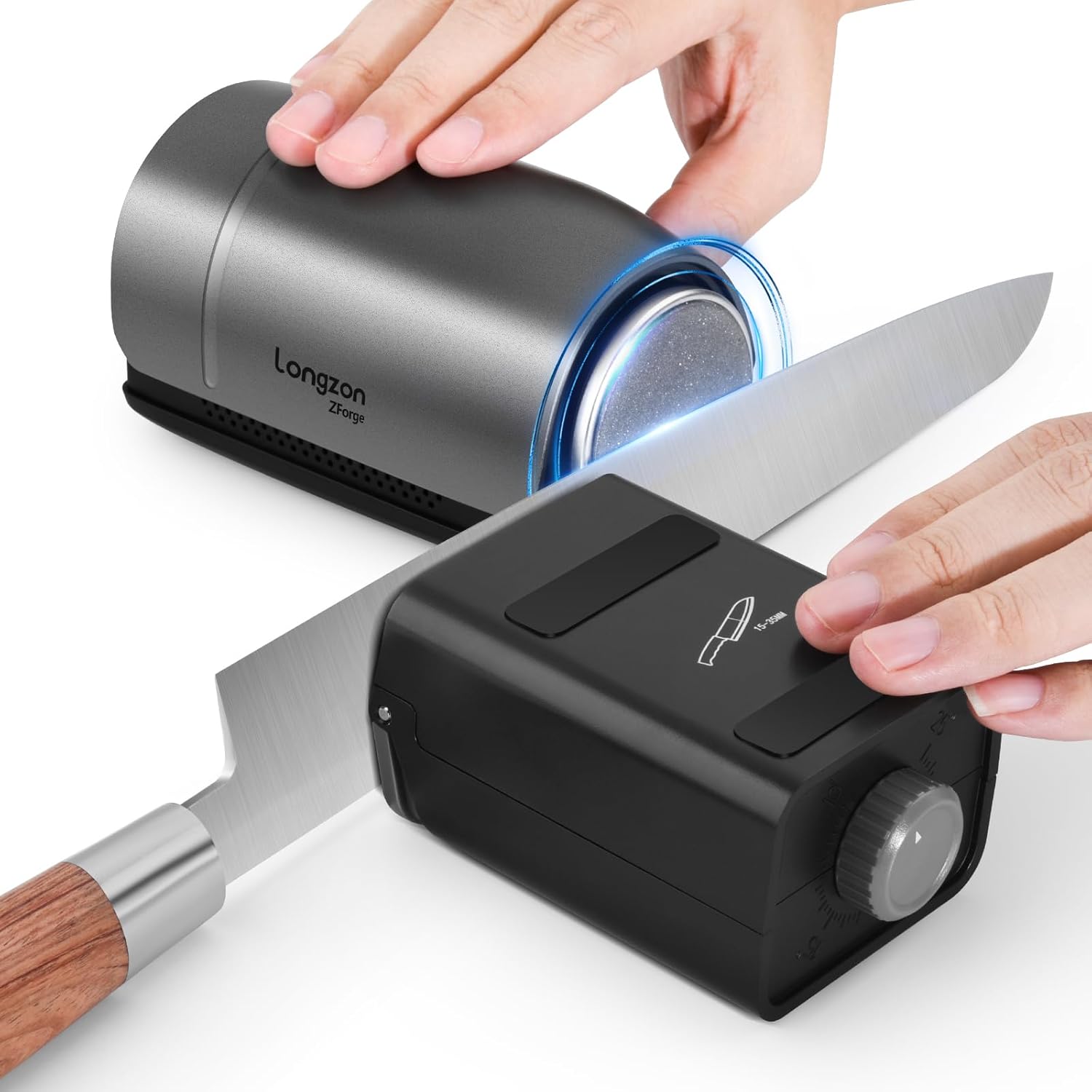 Longzon ZForge V2 Electric Rolling Knife Sharpener Adjustable 10°–25° Magnetic Angles, Fast & Easy Sharpening Kit with 4-Stage Diamonds & Ceramic Discs and 3000mAh Battery for All Kitchen Knife Sets